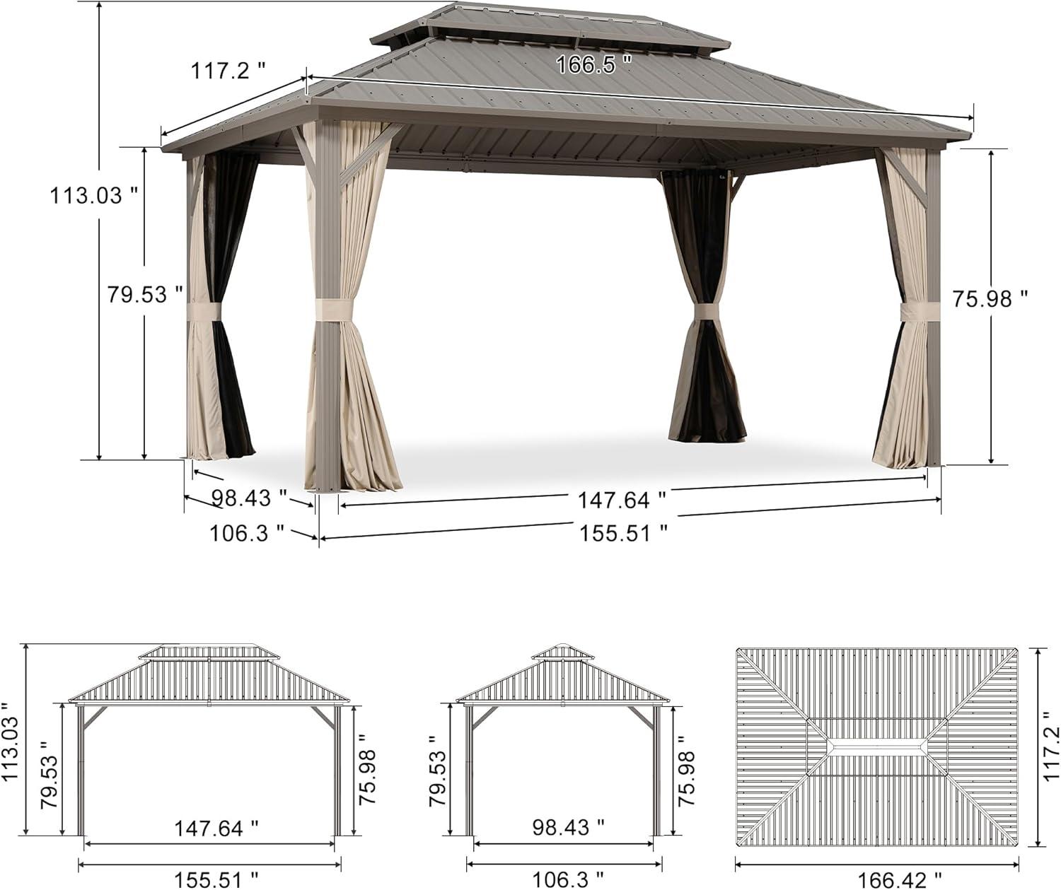 image:imagePURPLE LEAF 8 x 10 Outdoor Hardtop Gazebo Champagne Small Aluminum Gazebo with Galvanized Steel Double Roof Curtains and Netting for Patio Lawn and Garden10 X 14