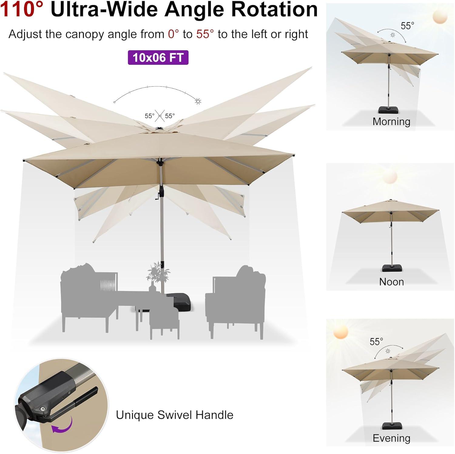 image:imagePURPLE LEAF 9 X 115 Patio Umbrella Rectangle Outdoor Cantilever Umbrella Aluminum Offset Umbrella with Champagne Frame and 360 Rotation for Pool Deck Garden GreyBeige