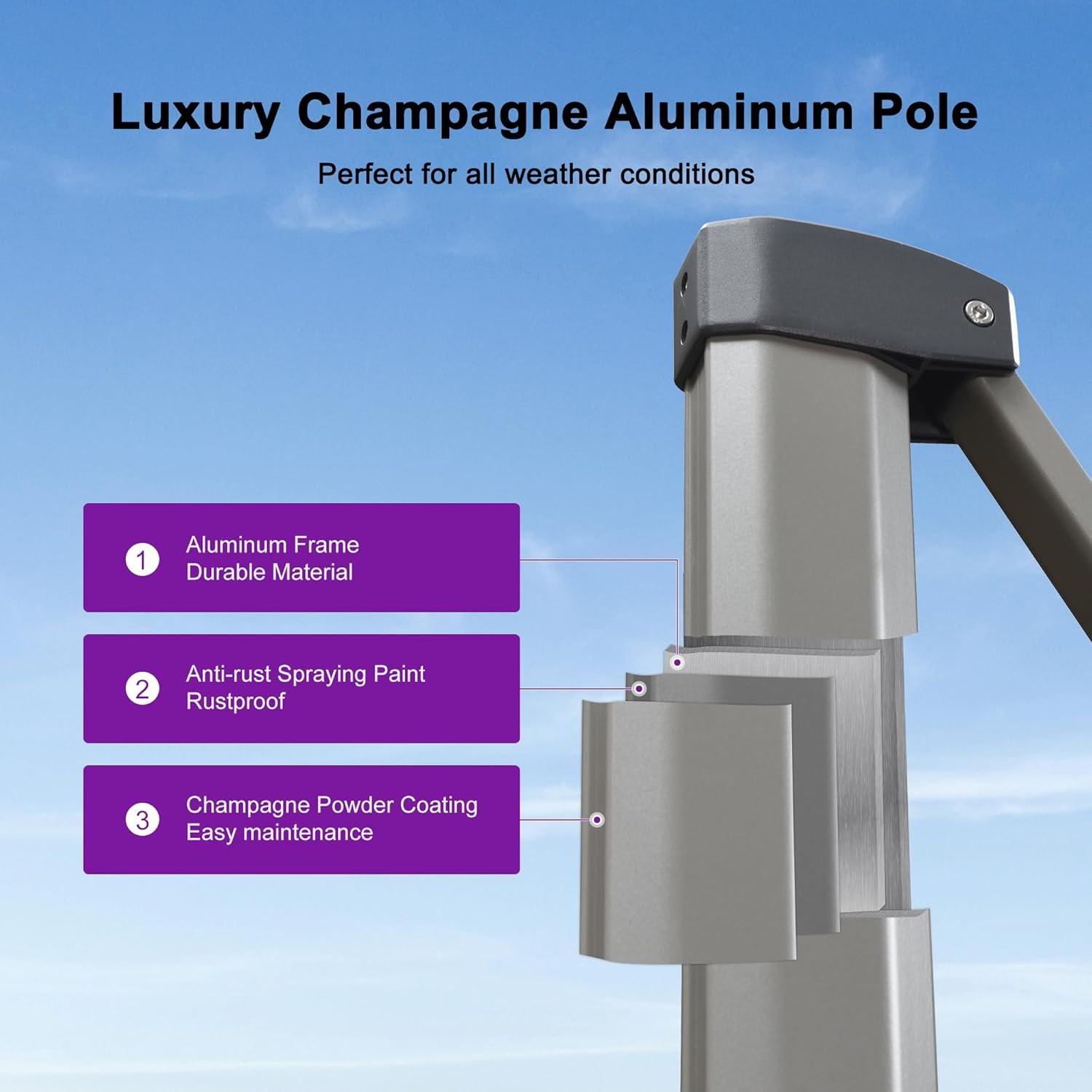 image:imagePURPLE LEAF 9 X 115 Patio Umbrella Rectangle Outdoor Cantilever Umbrella Aluminum Offset Umbrella with Champagne Frame and 360 Rotation for Pool Deck Garden GreyLight Grey