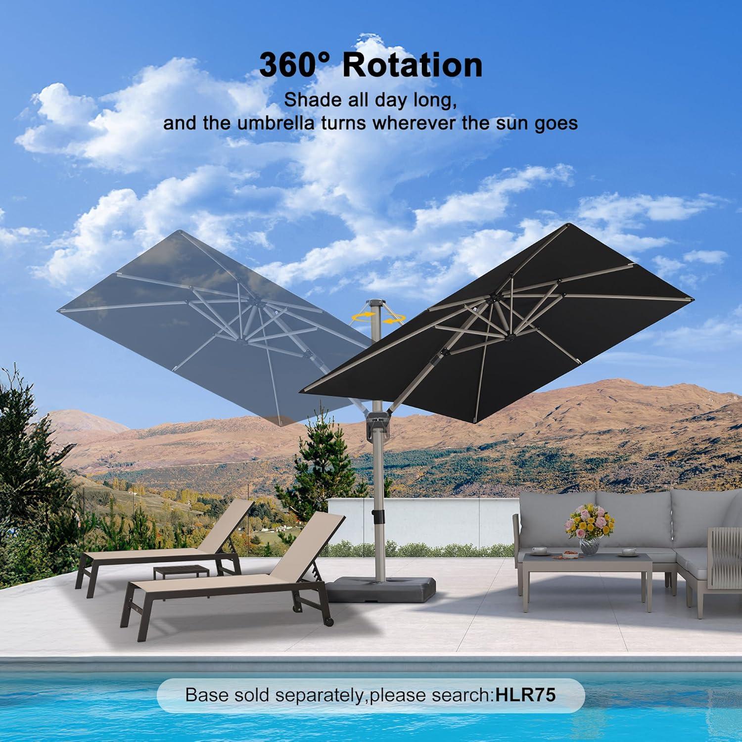 image:imagePURPLE LEAF 9 X 115 Patio Umbrella Rectangle Outdoor Cantilever Umbrella Aluminum Offset Umbrella with Champagne Frame and 360 Rotation for Pool Deck Garden GreyBlack
