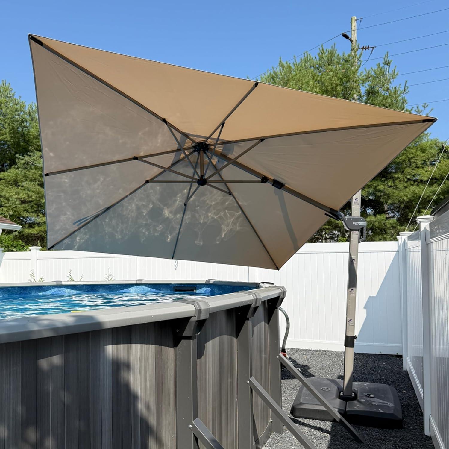 image:imagePURPLE LEAF 9 X 115 Patio Umbrella Rectangle Outdoor Cantilever Umbrella Aluminum Offset Umbrella with Champagne Frame and 360 Rotation for Pool Deck Garden GreyBeige