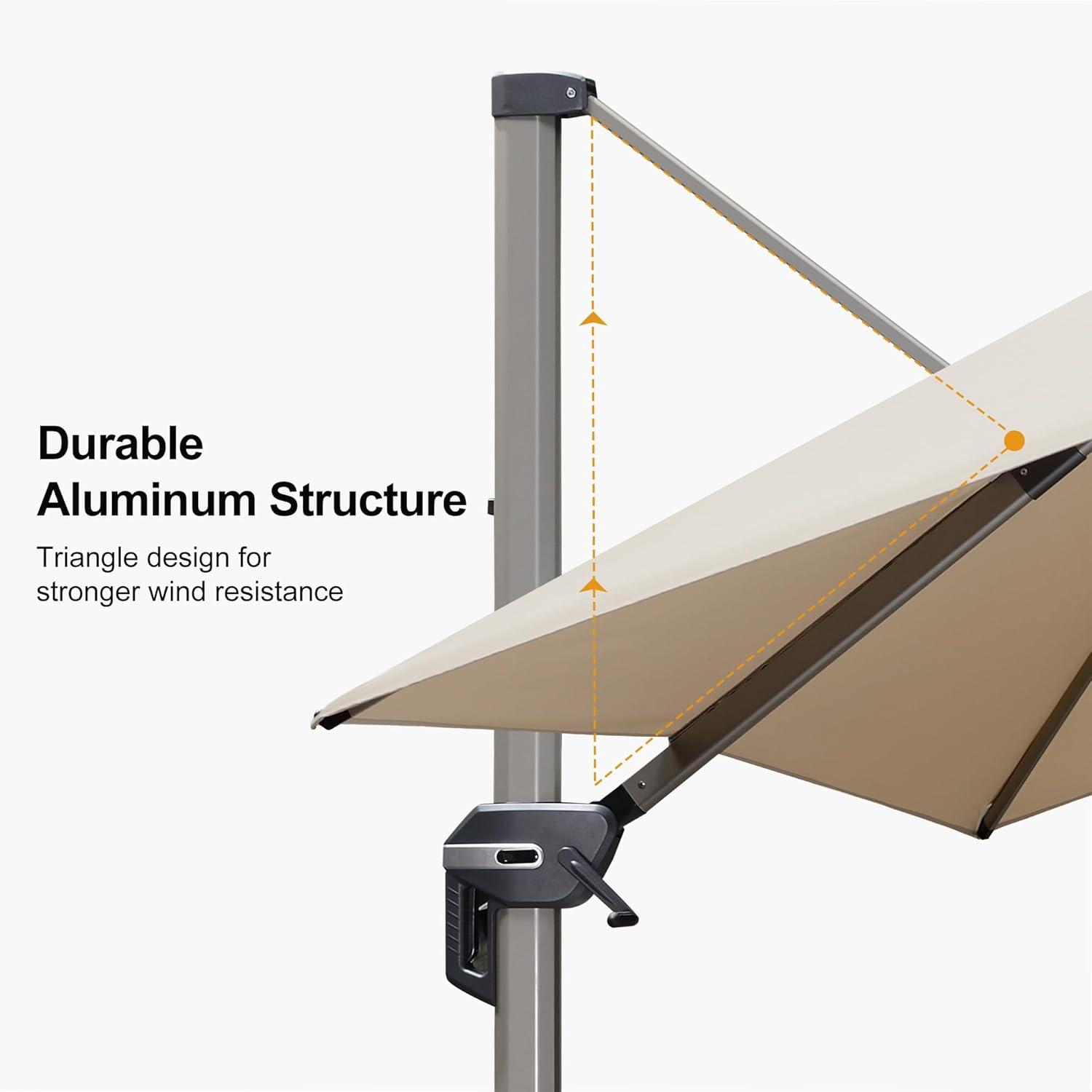 image:imagePURPLE LEAF 9 X 115 Patio Umbrella Rectangle Outdoor Cantilever Umbrella Aluminum Offset Umbrella with Champagne Frame and 360 Rotation for Pool Deck Garden GreyBeige