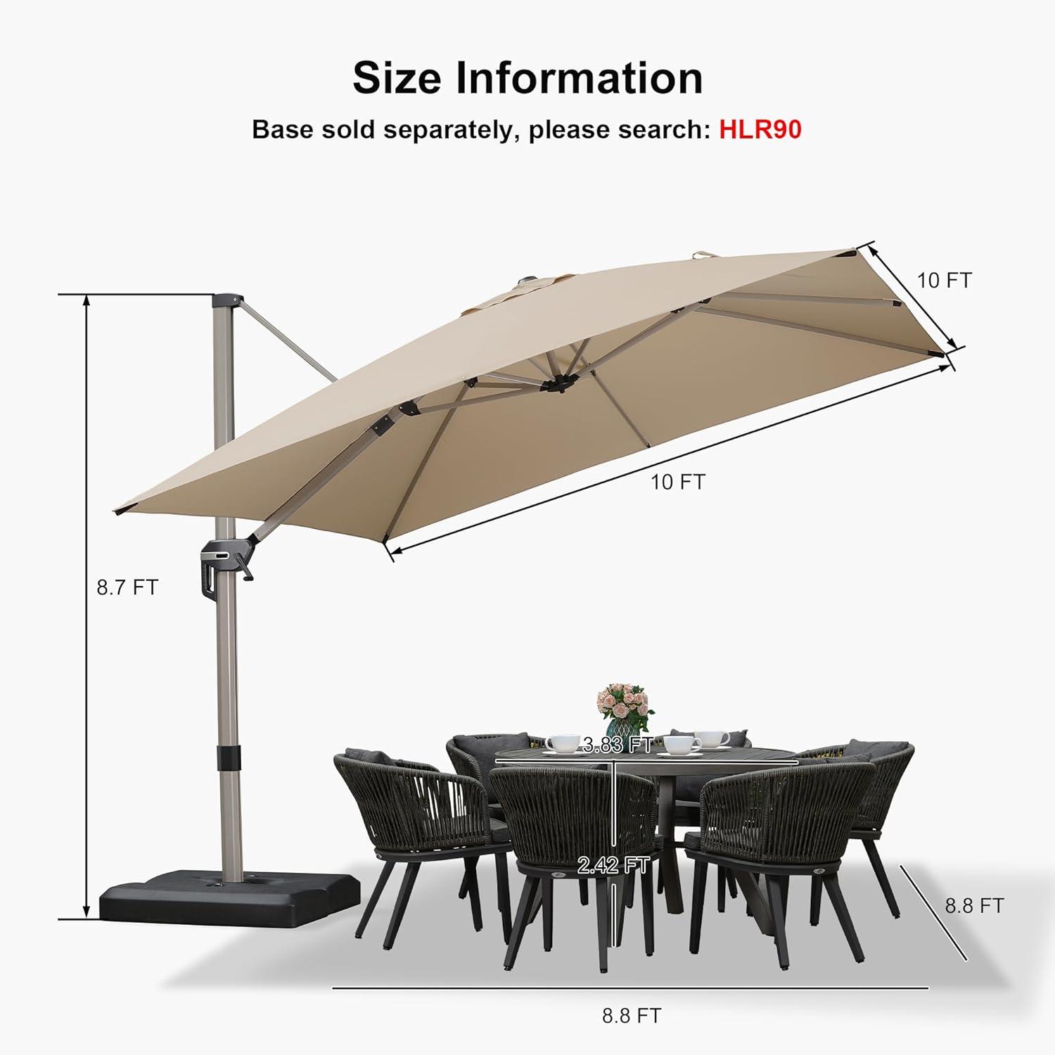 image:imagePURPLE LEAF 9 X 115 Patio Umbrella Rectangle Outdoor Cantilever Umbrella Aluminum Offset Umbrella with Champagne Frame and 360 Rotation for Pool Deck Garden GreyBeige