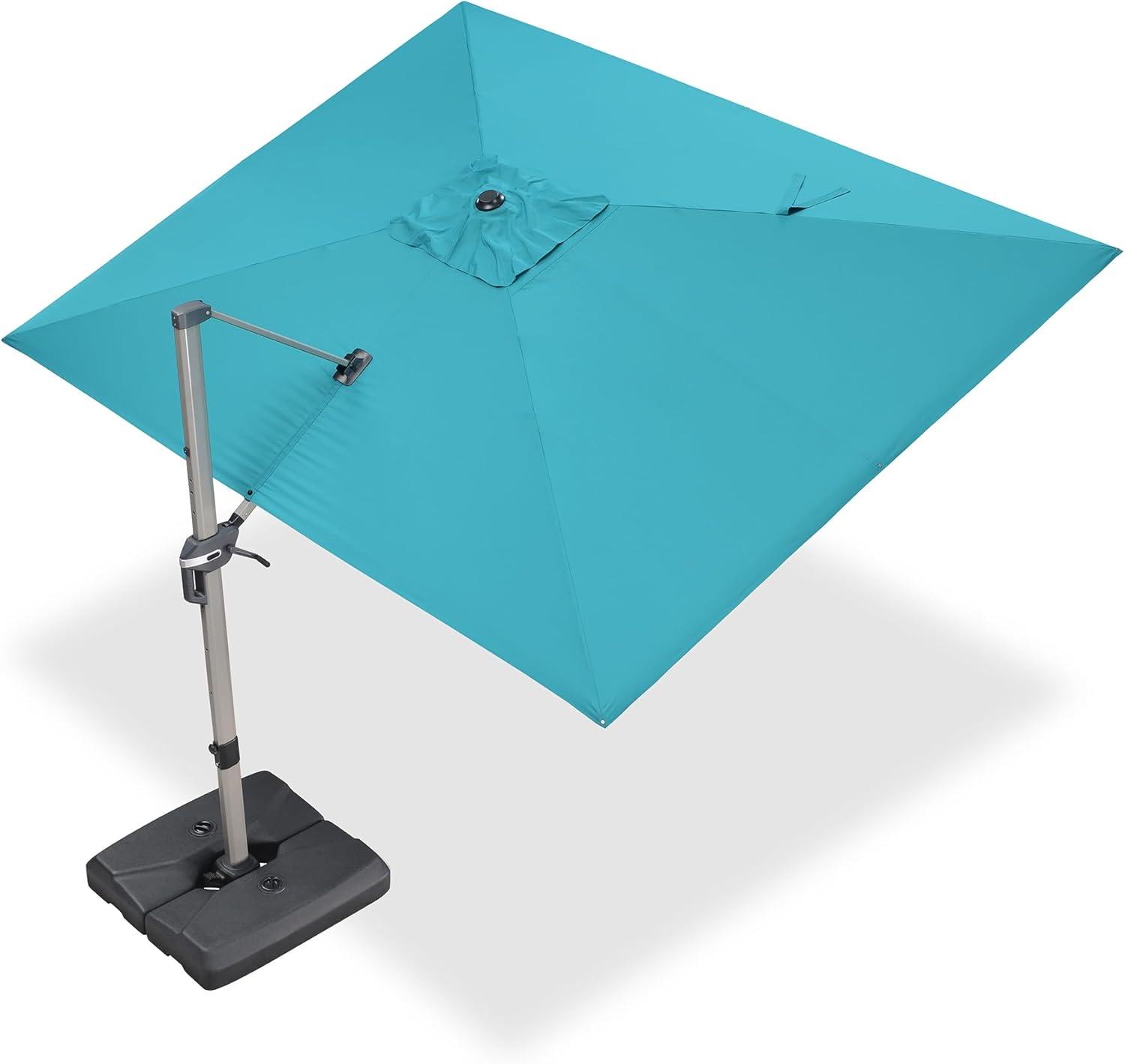 image:imagePURPLE LEAF 9 X 115 Patio Umbrella Rectangle Outdoor Cantilever Umbrella Aluminum Offset Umbrella with Champagne Frame and 360 Rotation for Pool Deck Garden GreyTurquoise Blue