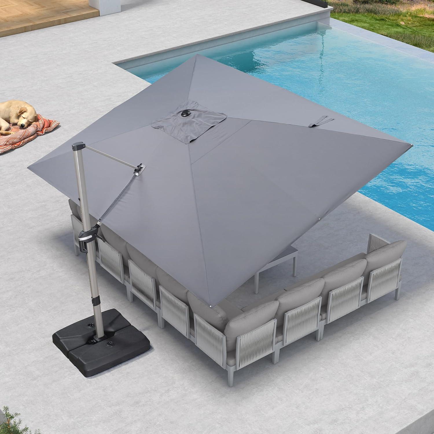 image:imagePURPLE LEAF 9 X 115 Patio Umbrella Rectangle Outdoor Cantilever Umbrella Aluminum Offset Umbrella with Champagne Frame and 360 Rotation for Pool Deck Garden GreyLight Grey