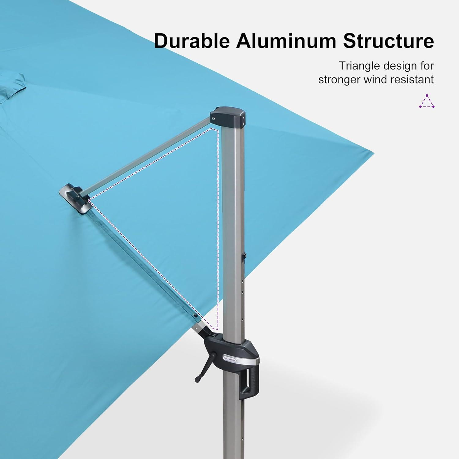 image:imagePURPLE LEAF 9 X 115 Patio Umbrella Rectangle Outdoor Cantilever Umbrella Aluminum Offset Umbrella with Champagne Frame and 360 Rotation for Pool Deck Garden GreyTurquoise Blue