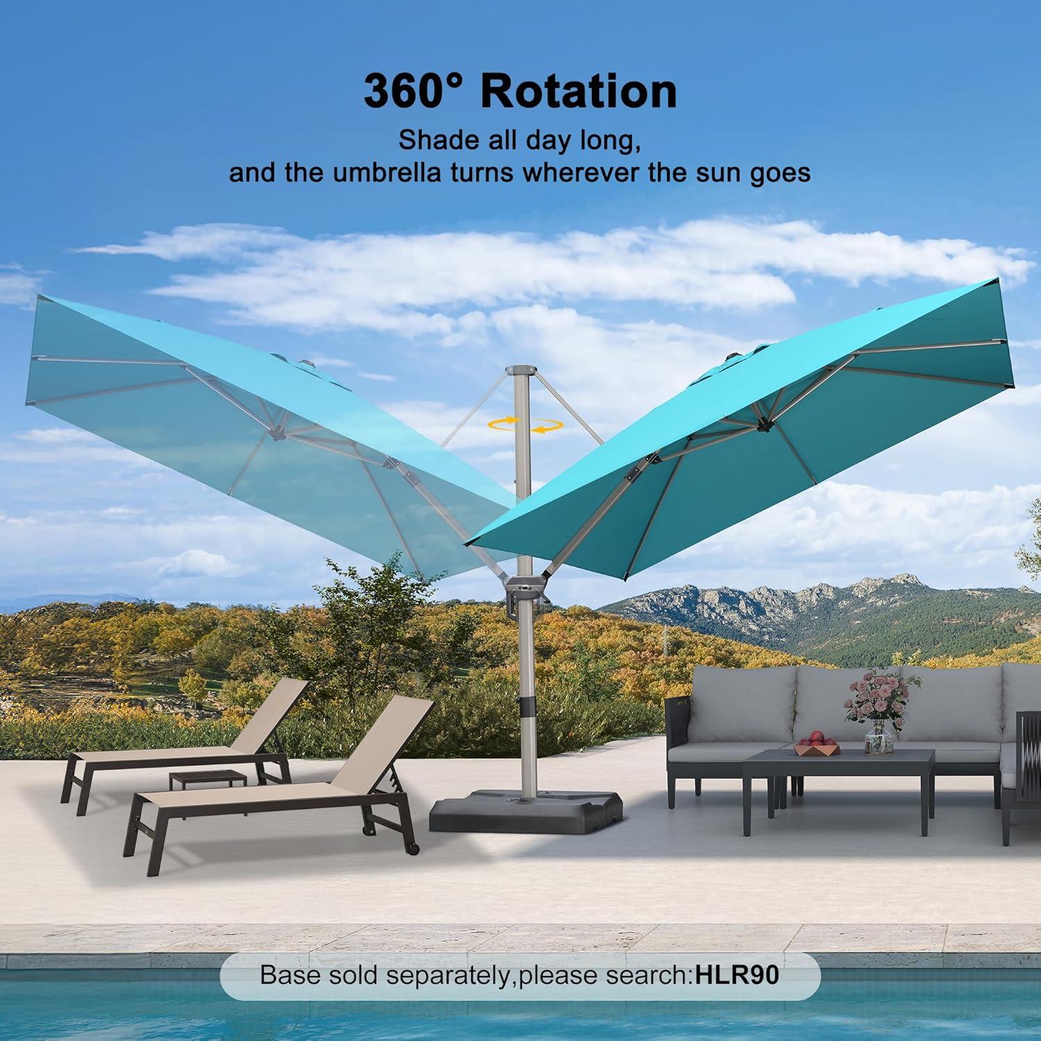 image:imagePURPLE LEAF 9 X 115 Patio Umbrella Rectangle Outdoor Cantilever Umbrella Aluminum Offset Umbrella with Champagne Frame and 360 Rotation for Pool Deck Garden GreyTurquoise Blue