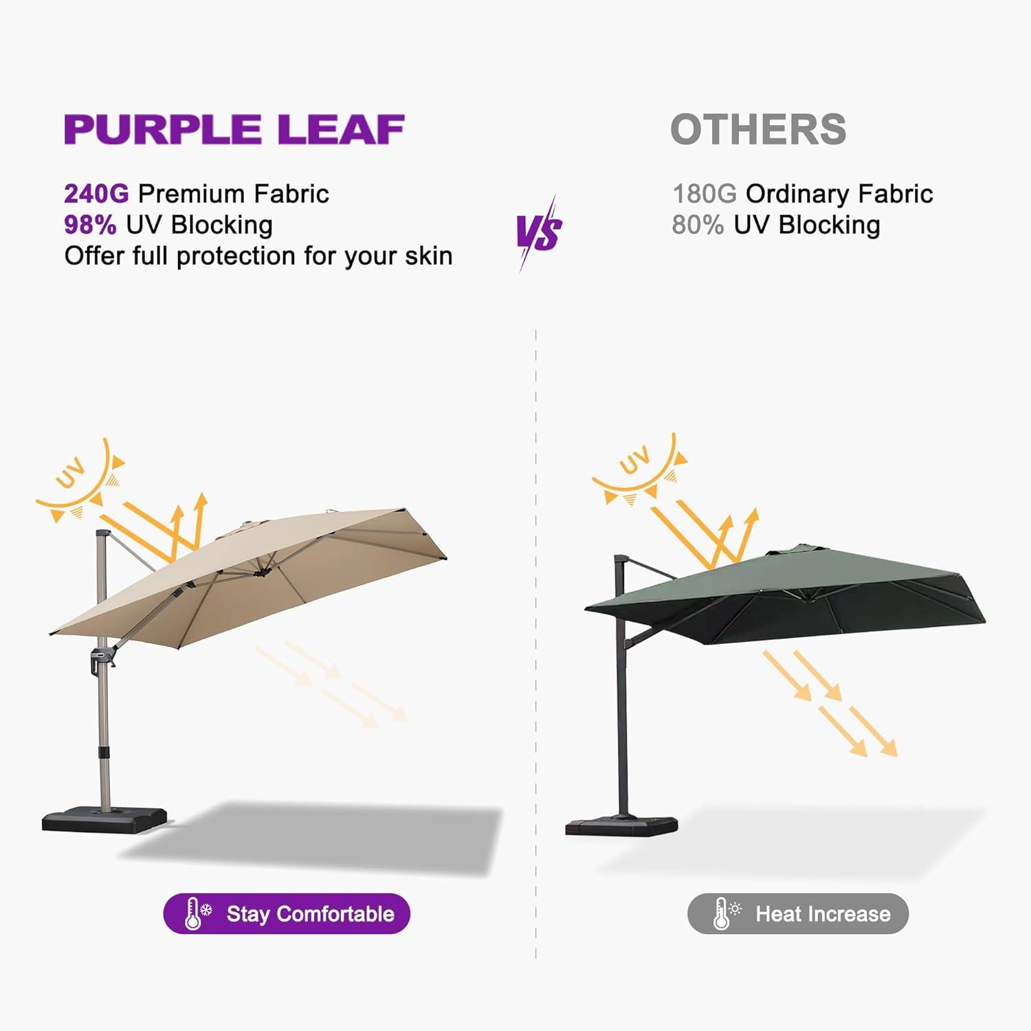 image:imagePURPLE LEAF 9 X 115 Patio Umbrella Rectangle Outdoor Cantilever Umbrella Aluminum Offset Umbrella with Champagne Frame and 360 Rotation for Pool Deck Garden GreyBeige