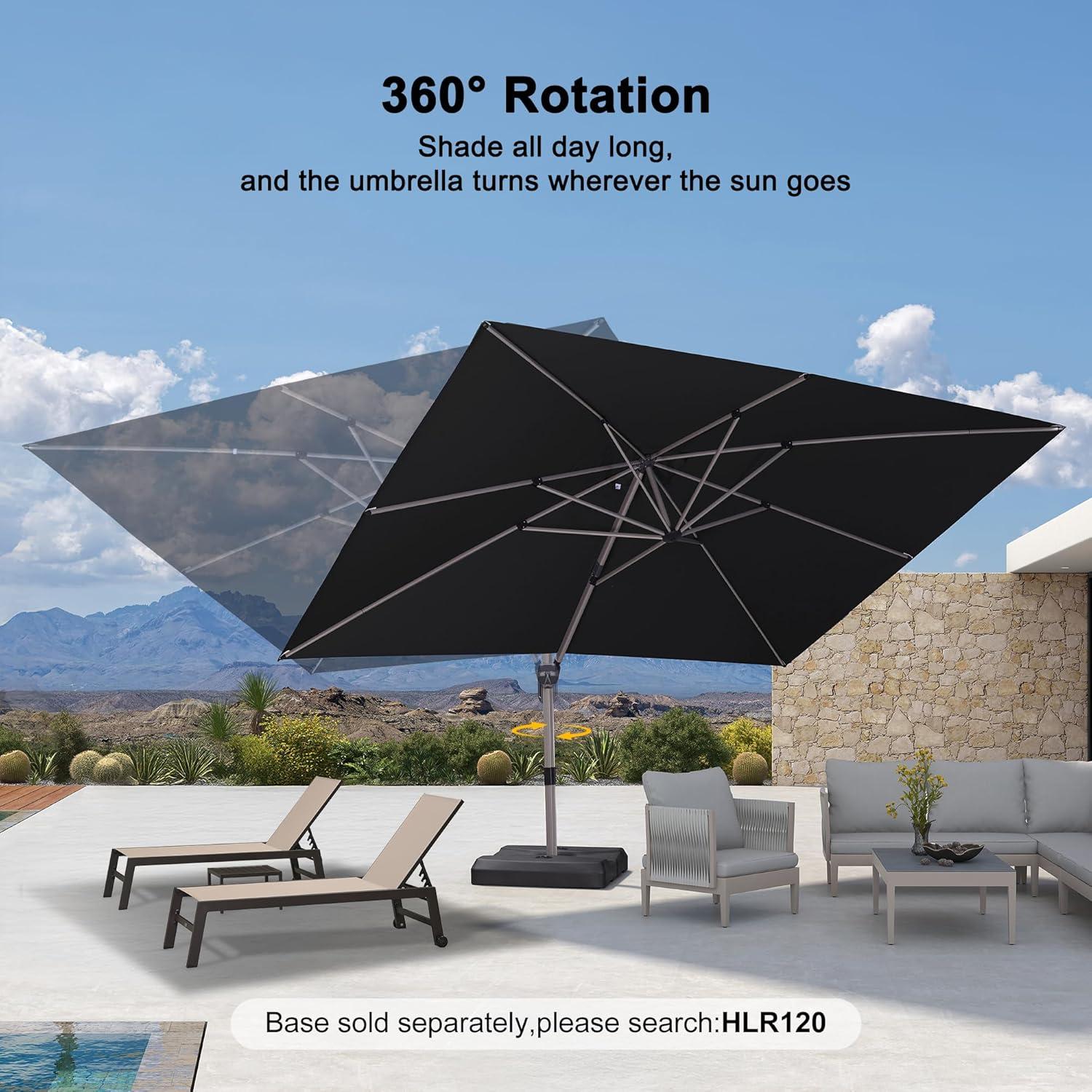 image:imagePURPLE LEAF 9 X 115 Patio Umbrella Rectangle Outdoor Cantilever Umbrella Aluminum Offset Umbrella with Champagne Frame and 360 Rotation for Pool Deck Garden GreyBlack