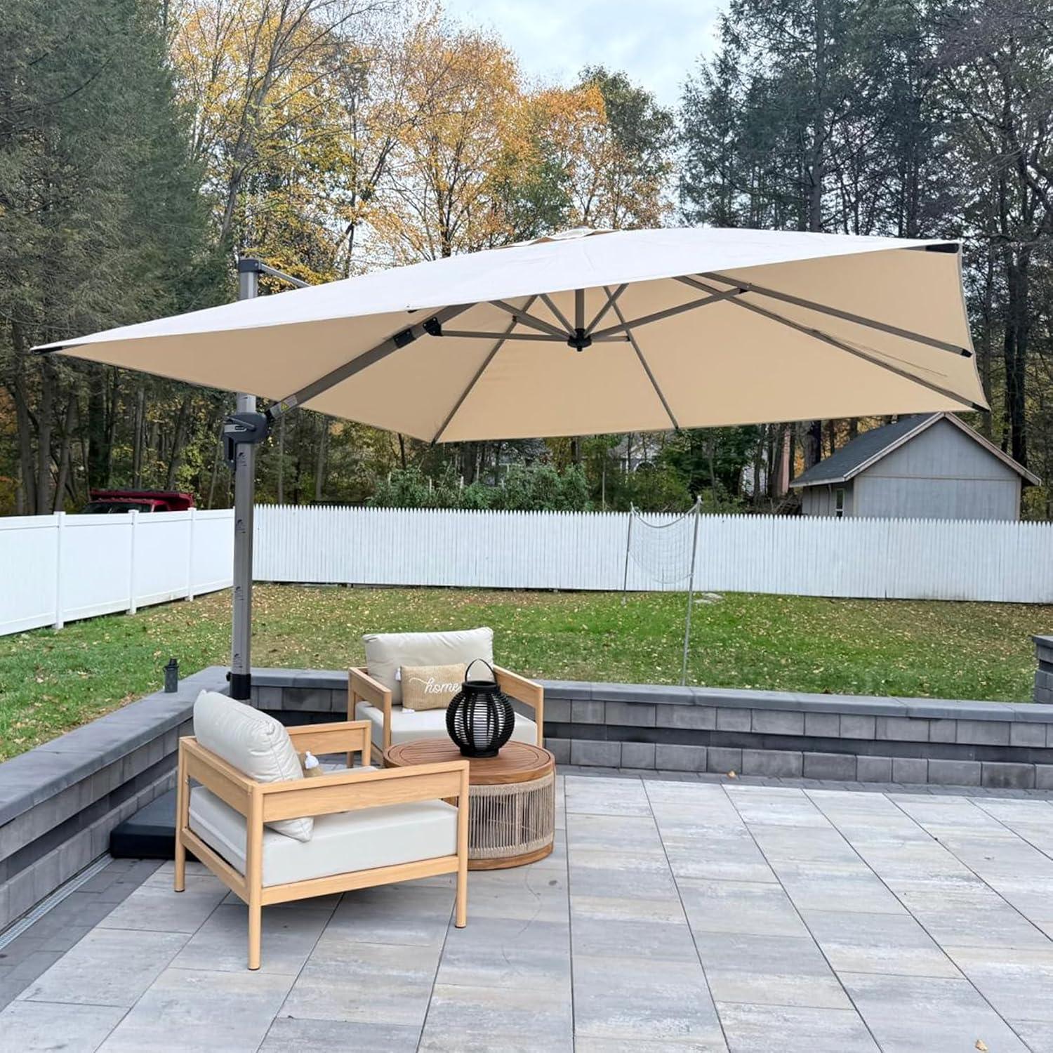 image:imagePURPLE LEAF 9 X 115 Patio Umbrella Rectangle Outdoor Cantilever Umbrella Aluminum Offset Umbrella with Champagne Frame and 360 Rotation for Pool Deck Garden GreyBeige