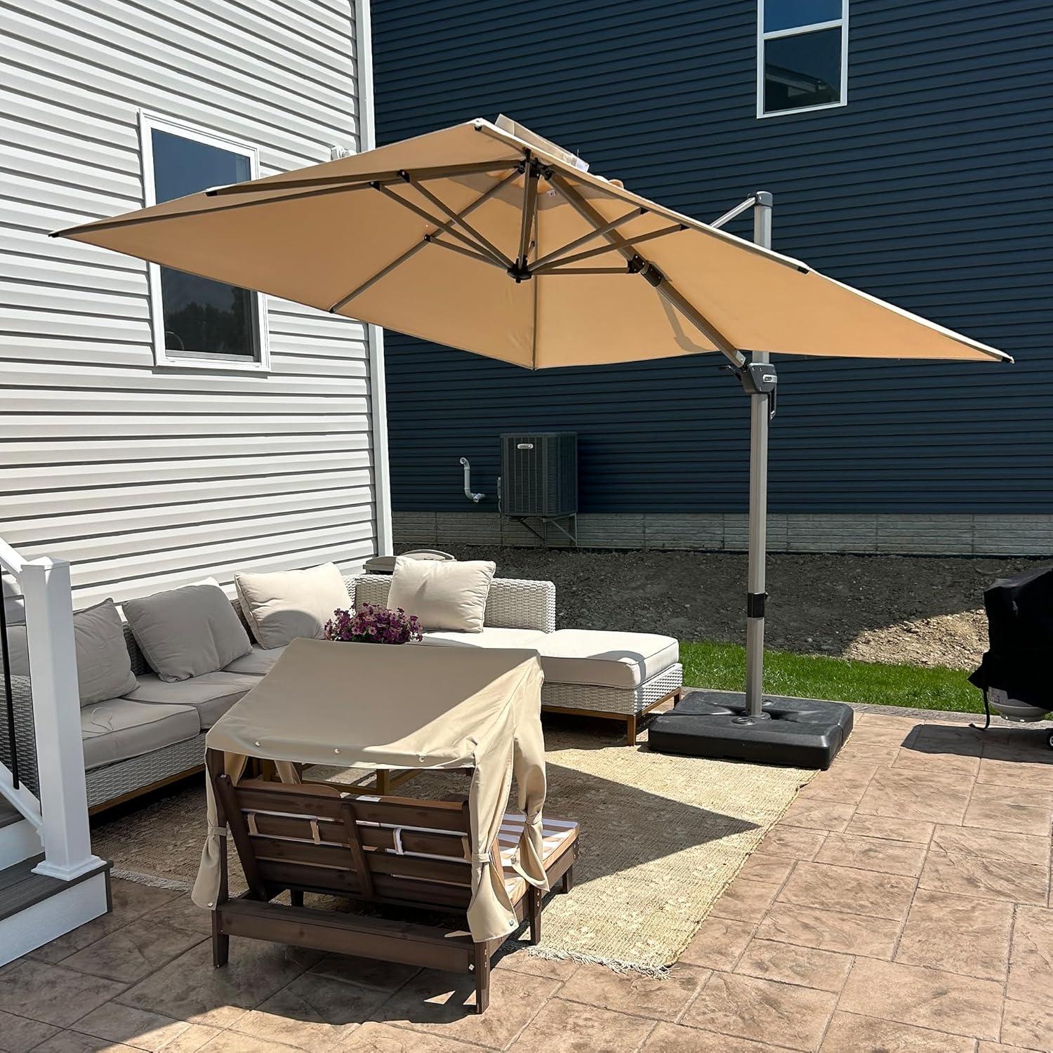 image:imagePURPLE LEAF 9 X 115 Patio Umbrella Rectangle Outdoor Cantilever Umbrella Aluminum Offset Umbrella with Champagne Frame and 360 Rotation for Pool Deck Garden GreyBeige