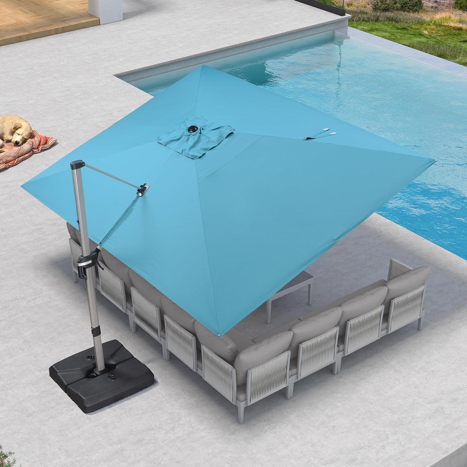image:imagePURPLE LEAF 9 X 115 Patio Umbrella Rectangle Outdoor Cantilever Umbrella Aluminum Offset Umbrella with Champagne Frame and 360 Rotation for Pool Deck Garden GreyTurquoise Blue