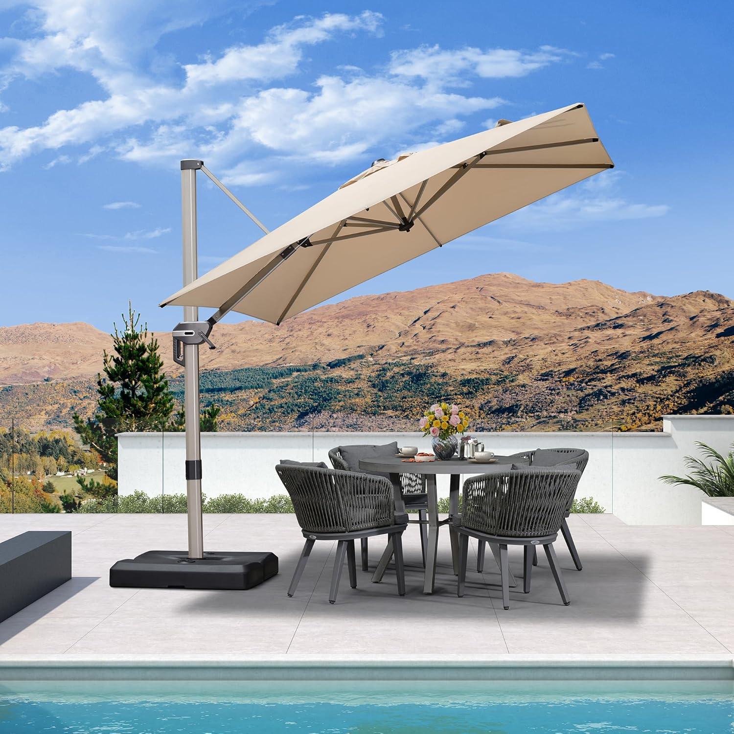 image:imagePURPLE LEAF 9 X 115 Patio Umbrella Rectangle Outdoor Cantilever Umbrella Aluminum Offset Umbrella with Champagne Frame and 360 Rotation for Pool Deck Garden GreyBeige