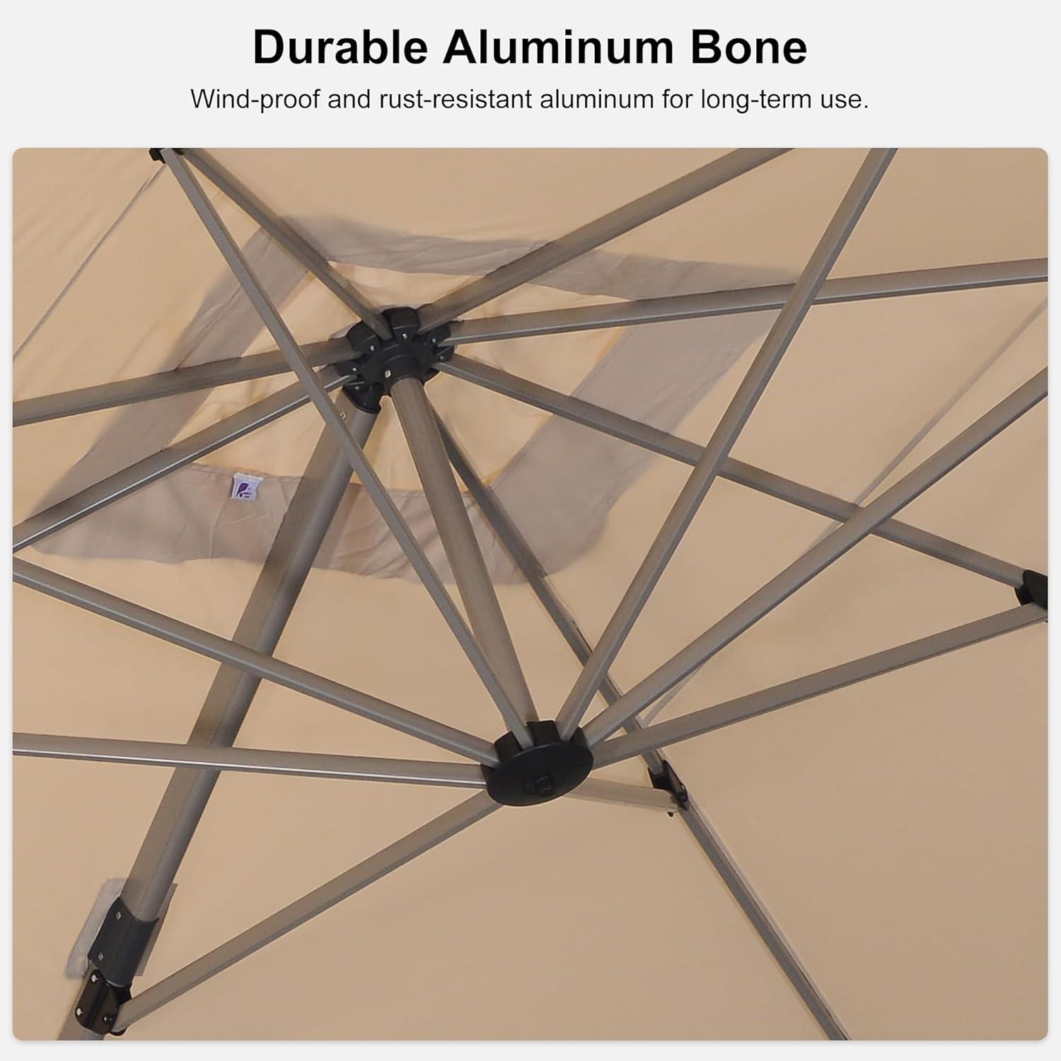 image:imagePURPLE LEAF 9 X 115 Patio Umbrella Rectangle Outdoor Cantilever Umbrella Aluminum Offset Umbrella with Champagne Frame and 360 Rotation for Pool Deck Garden GreyBeige