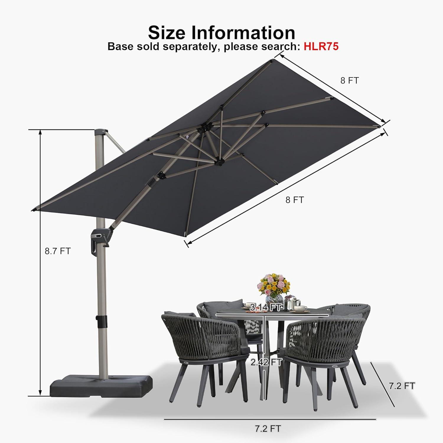 image:imagePURPLE LEAF 9 X 115 Patio Umbrella Rectangle Outdoor Cantilever Umbrella Aluminum Offset Umbrella with Champagne Frame and 360 Rotation for Pool Deck Garden GreyLight Grey