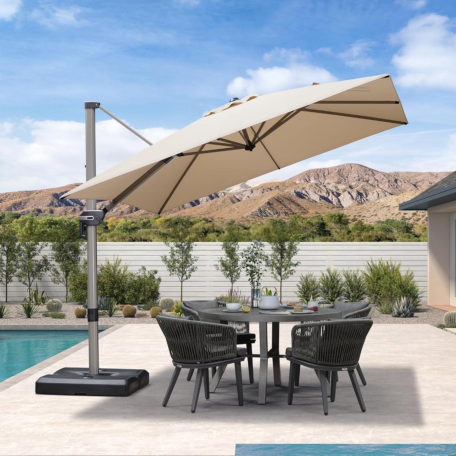 image:imagePURPLE LEAF 9 X 115 Patio Umbrella Rectangle Outdoor Cantilever Umbrella Aluminum Offset Umbrella with Champagne Frame and 360 Rotation for Pool Deck Garden GreyBeige