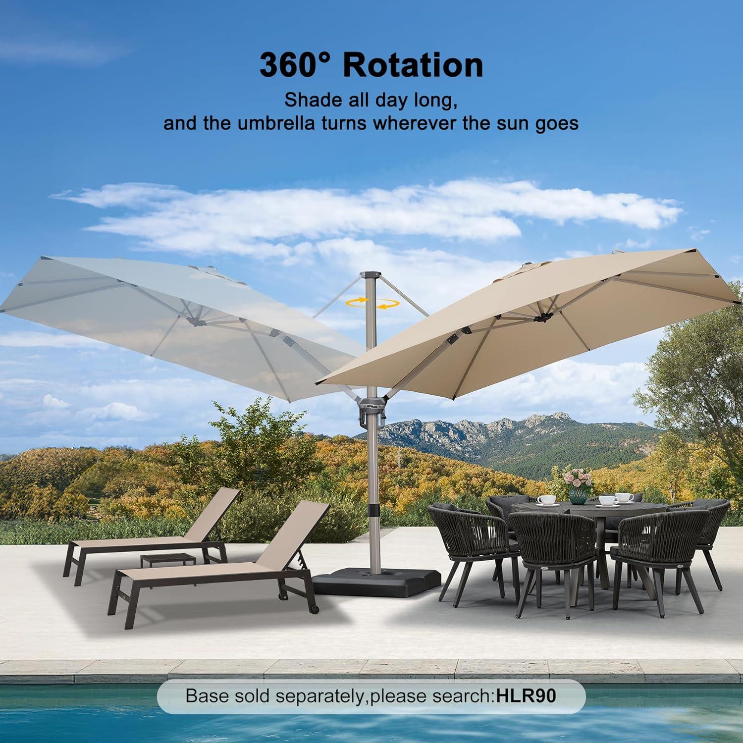 image:imagePURPLE LEAF 9 X 115 Patio Umbrella Rectangle Outdoor Cantilever Umbrella Aluminum Offset Umbrella with Champagne Frame and 360 Rotation for Pool Deck Garden GreyBeige