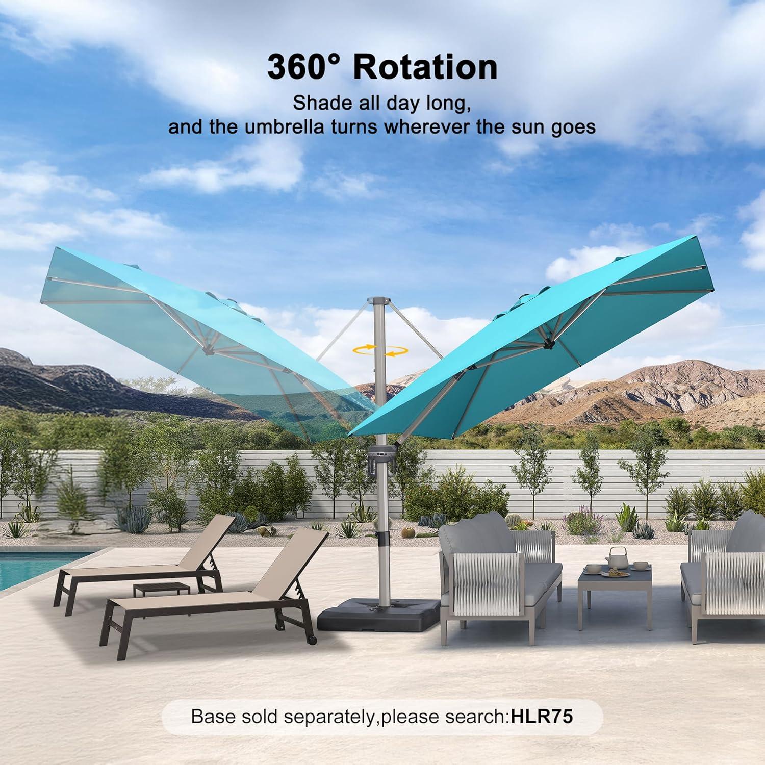 image:imagePURPLE LEAF 9 X 115 Patio Umbrella Rectangle Outdoor Cantilever Umbrella Aluminum Offset Umbrella with Champagne Frame and 360 Rotation for Pool Deck Garden GreyTurquoise Blue
