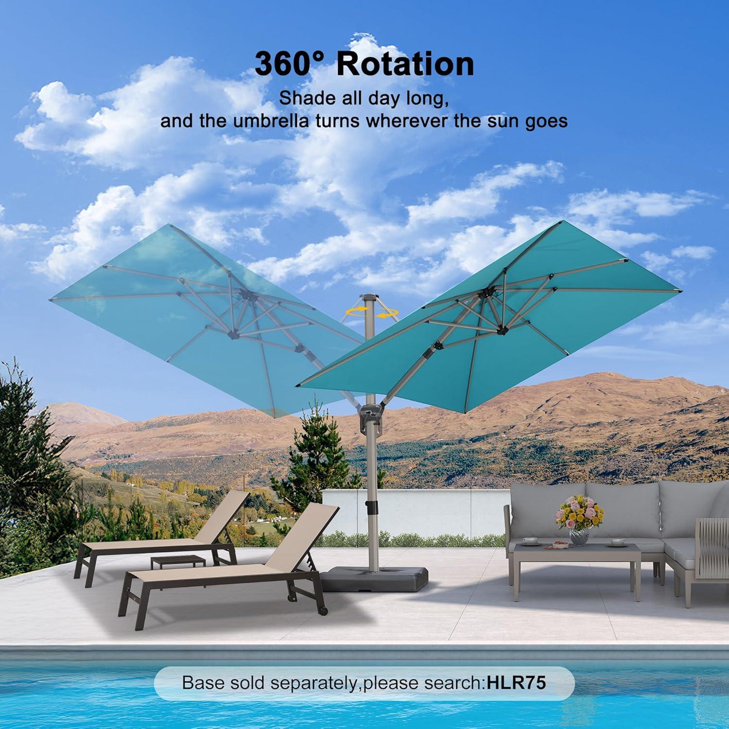 image:imagePURPLE LEAF 9 X 115 Patio Umbrella Rectangle Outdoor Cantilever Umbrella Aluminum Offset Umbrella with Champagne Frame and 360 Rotation for Pool Deck Garden GreyTurquoise Blue