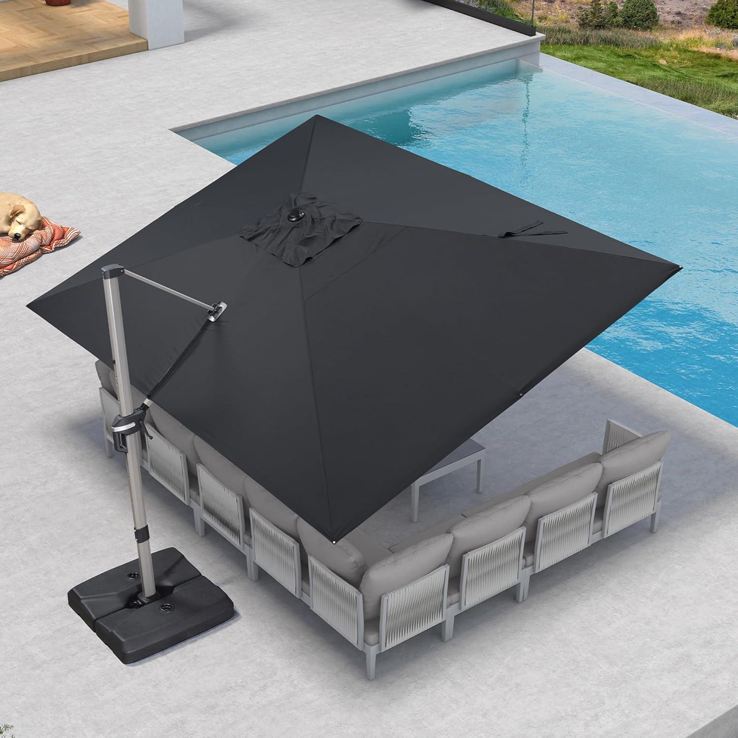 image:imagePURPLE LEAF 9 X 115 Patio Umbrella Rectangle Outdoor Cantilever Umbrella Aluminum Offset Umbrella with Champagne Frame and 360 Rotation for Pool Deck Garden GreyBlack