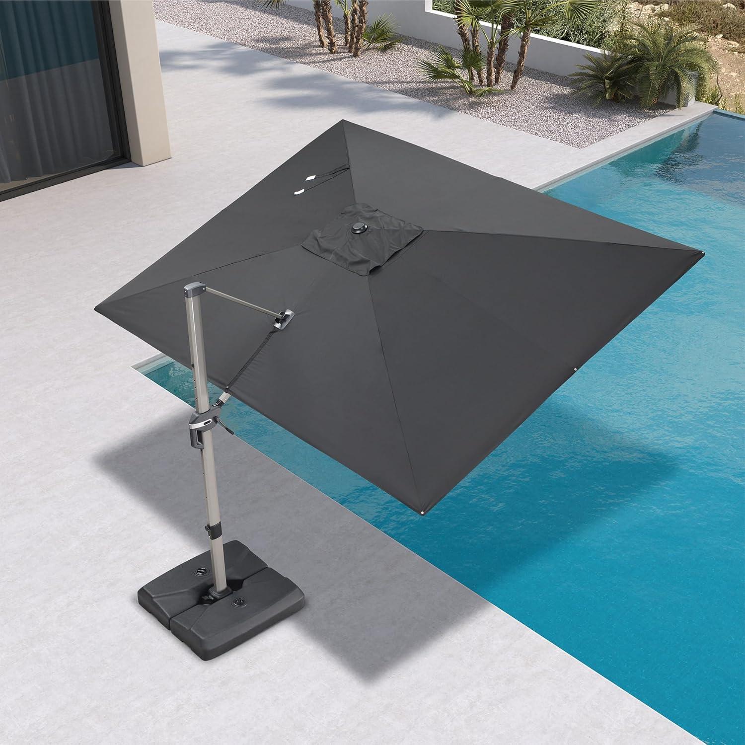 image:imagePURPLE LEAF 9 X 115 Patio Umbrella Rectangle Outdoor Cantilever Umbrella Aluminum Offset Umbrella with Champagne Frame and 360 Rotation for Pool Deck Garden GreyBlack