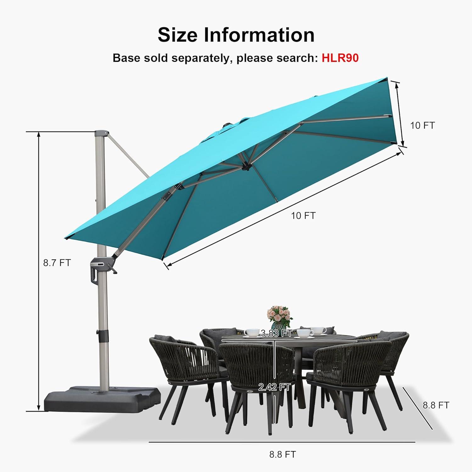 image:imagePURPLE LEAF 9 X 115 Patio Umbrella Rectangle Outdoor Cantilever Umbrella Aluminum Offset Umbrella with Champagne Frame and 360 Rotation for Pool Deck Garden GreyTurquoise Blue