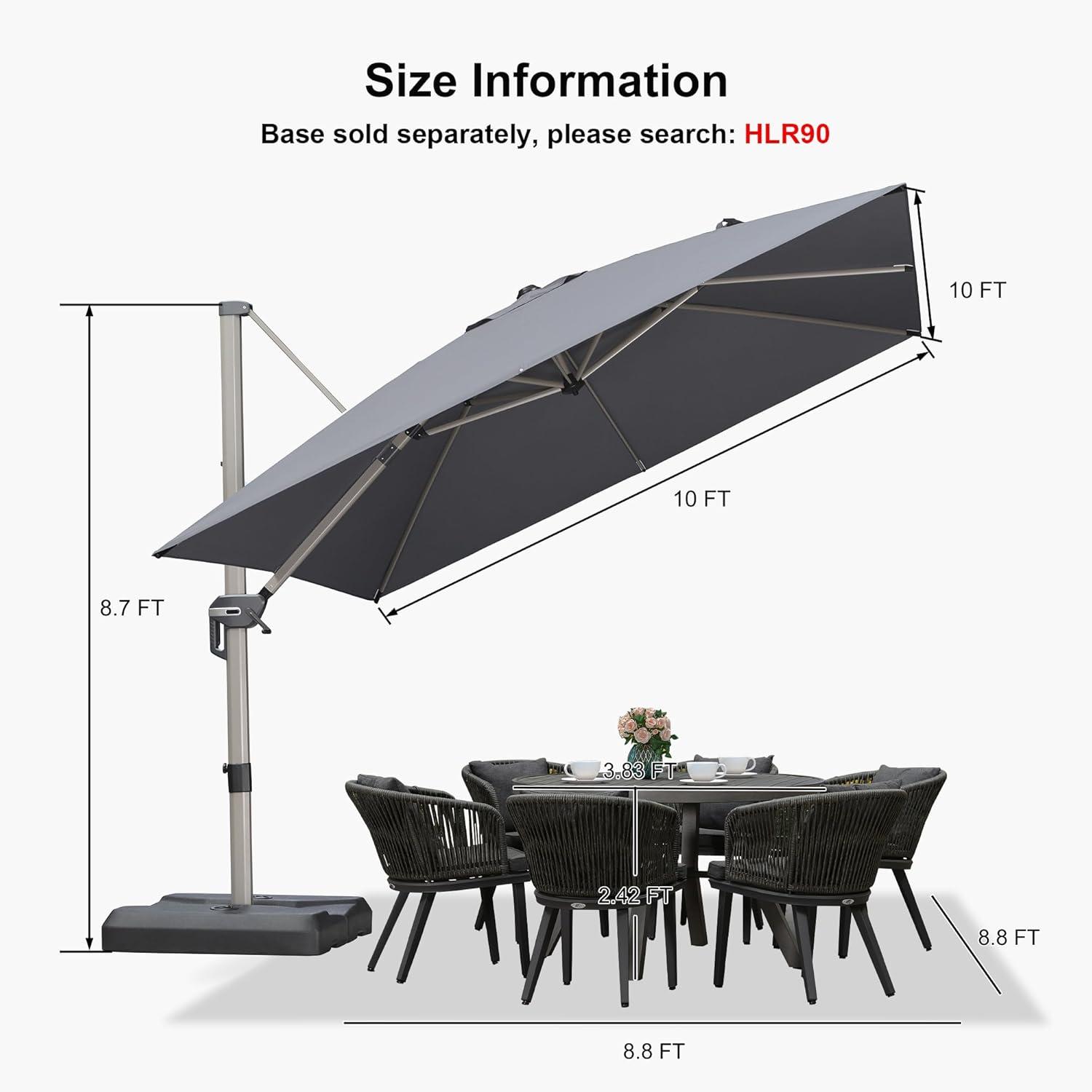 image:imagePURPLE LEAF 9 X 115 Patio Umbrella Rectangle Outdoor Cantilever Umbrella Aluminum Offset Umbrella with Champagne Frame and 360 Rotation for Pool Deck Garden GreyLight Grey