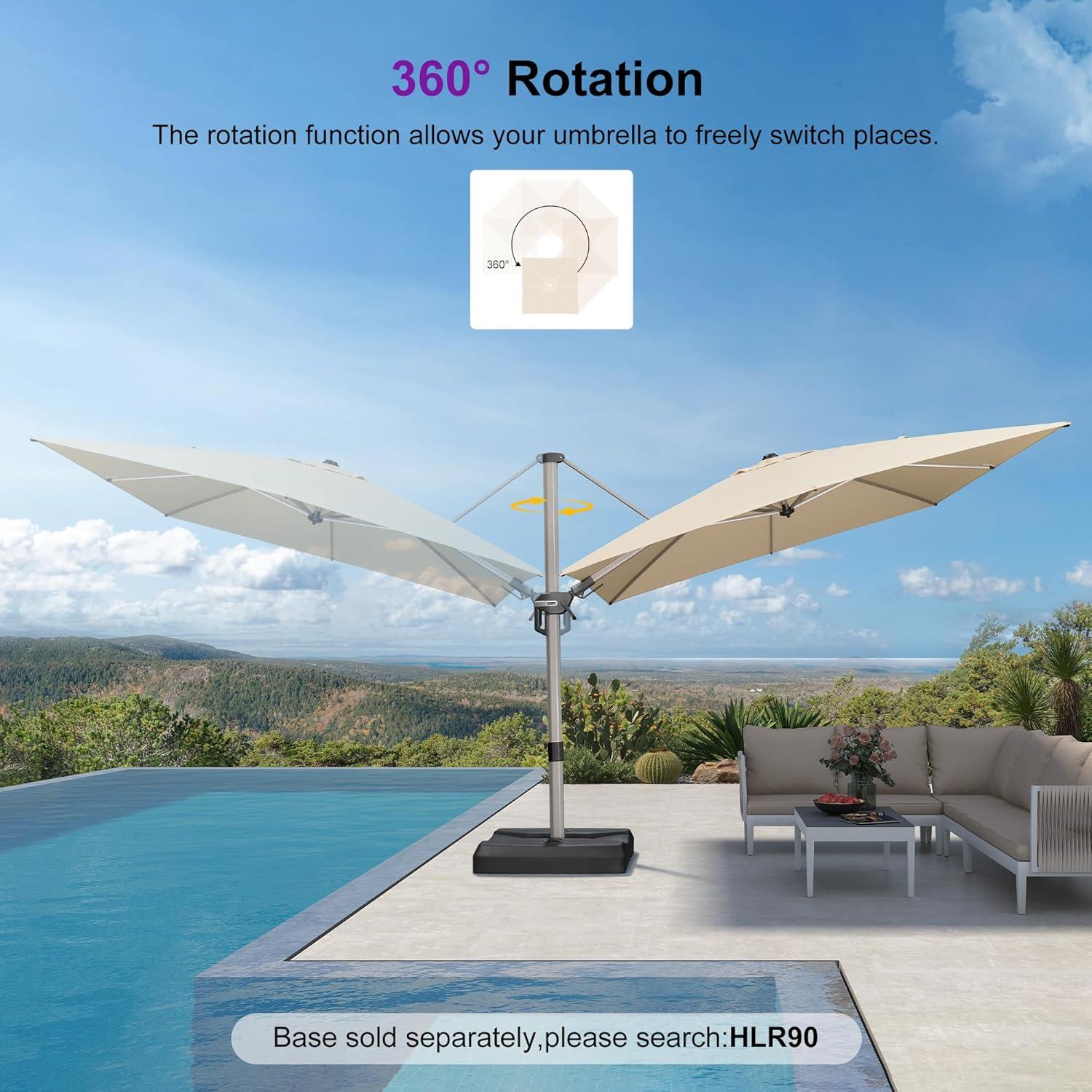 image:imagePURPLE LEAF 9 X 115 Patio Umbrella Rectangle Outdoor Cantilever Umbrella Aluminum Offset Umbrella with Champagne Frame and 360 Rotation for Pool Deck Garden GreyBeige