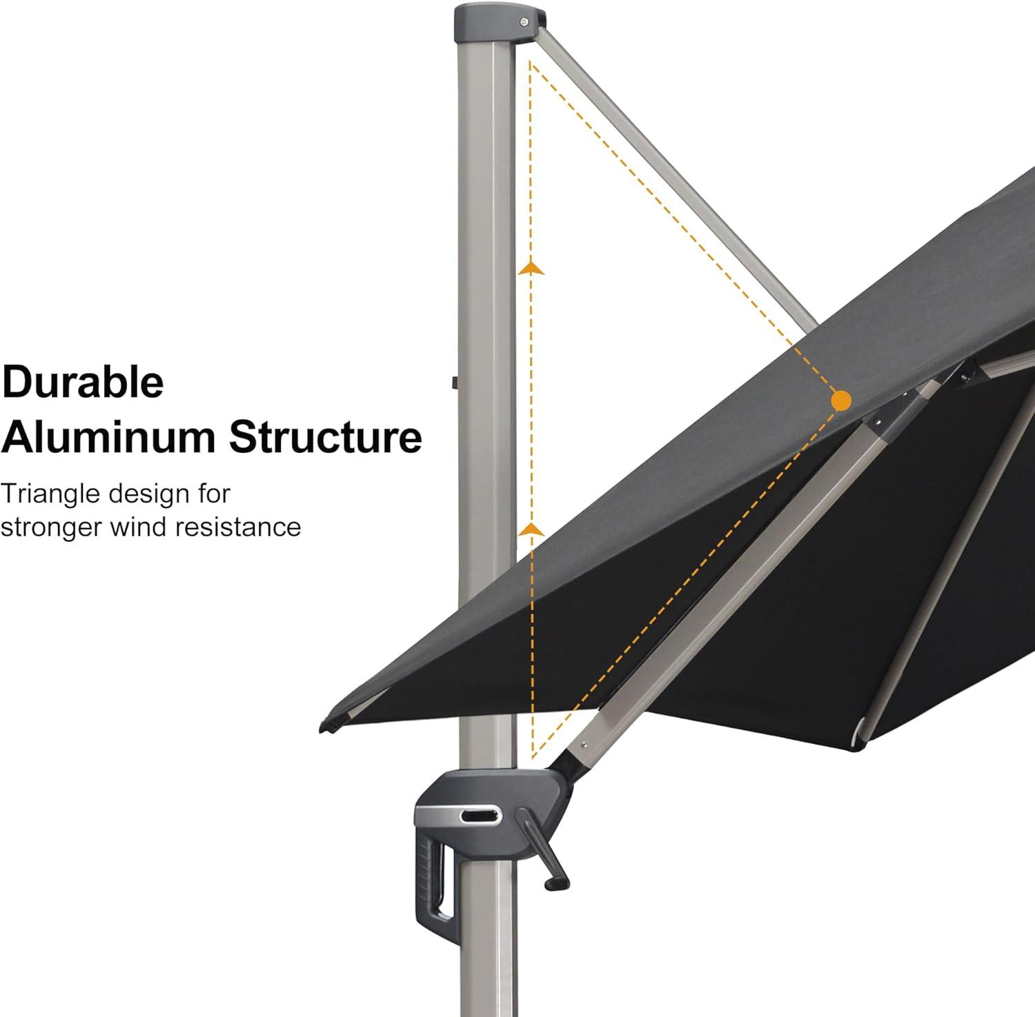 image:imagePURPLE LEAF 9 X 115 Patio Umbrella Rectangle Outdoor Cantilever Umbrella Aluminum Offset Umbrella with Champagne Frame and 360 Rotation for Pool Deck Garden GreyBlack