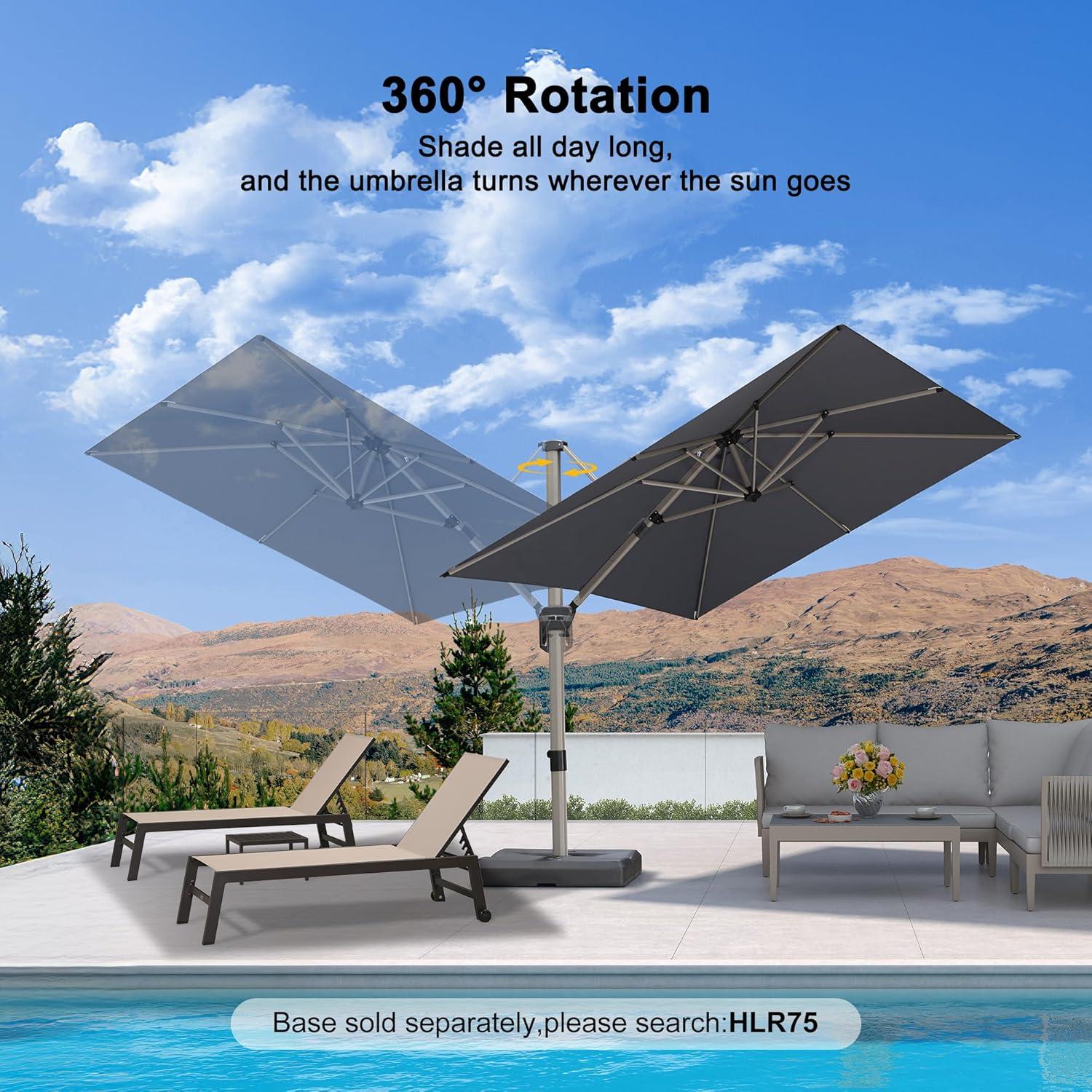 image:imagePURPLE LEAF 9 X 115 Patio Umbrella Rectangle Outdoor Cantilever Umbrella Aluminum Offset Umbrella with Champagne Frame and 360 Rotation for Pool Deck Garden GreyLight Grey