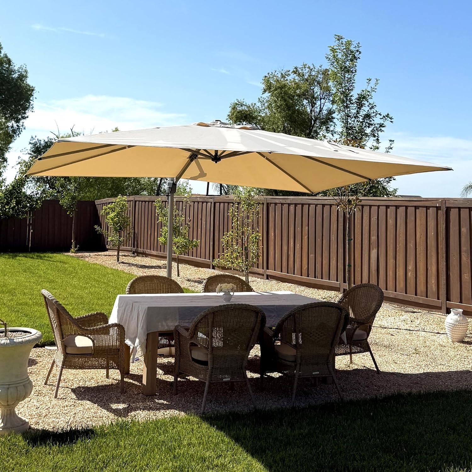 image:imagePURPLE LEAF 9 X 115 Patio Umbrella Rectangle Outdoor Cantilever Umbrella Aluminum Offset Umbrella with Champagne Frame and 360 Rotation for Pool Deck Garden GreyBeige