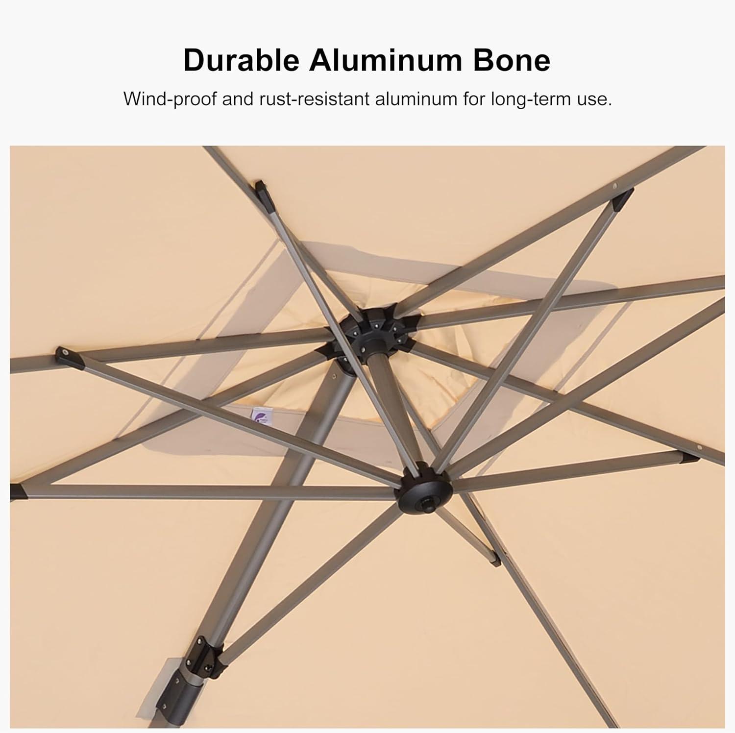 image:imagePURPLE LEAF 9 X 115 Patio Umbrella Rectangle Outdoor Cantilever Umbrella Aluminum Offset Umbrella with Champagne Frame and 360 Rotation for Pool Deck Garden GreyBeige