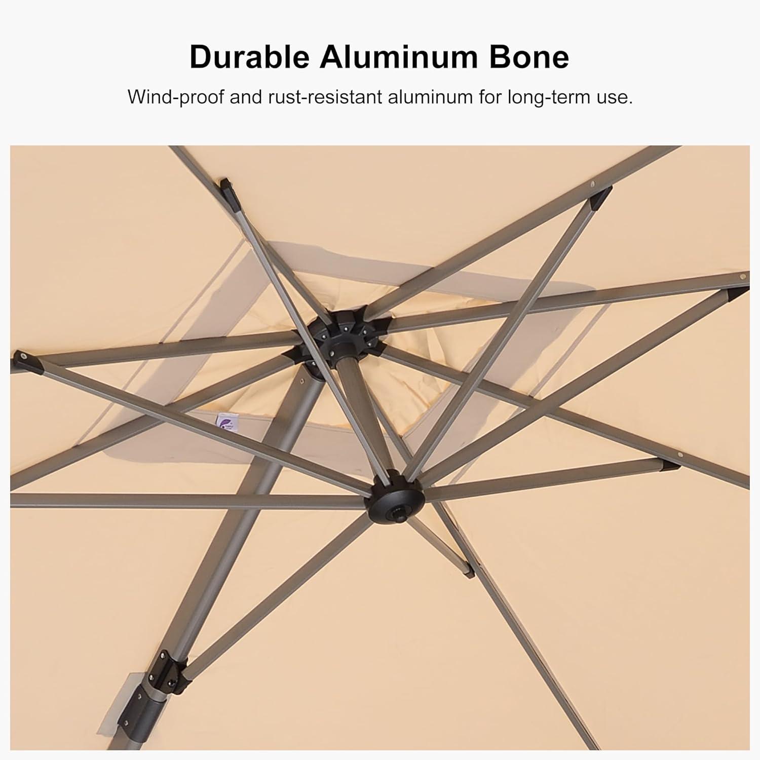 image:imagePURPLE LEAF 9 X 115 Patio Umbrella Rectangle Outdoor Cantilever Umbrella Aluminum Offset Umbrella with Champagne Frame and 360 Rotation for Pool Deck Garden GreyBeige