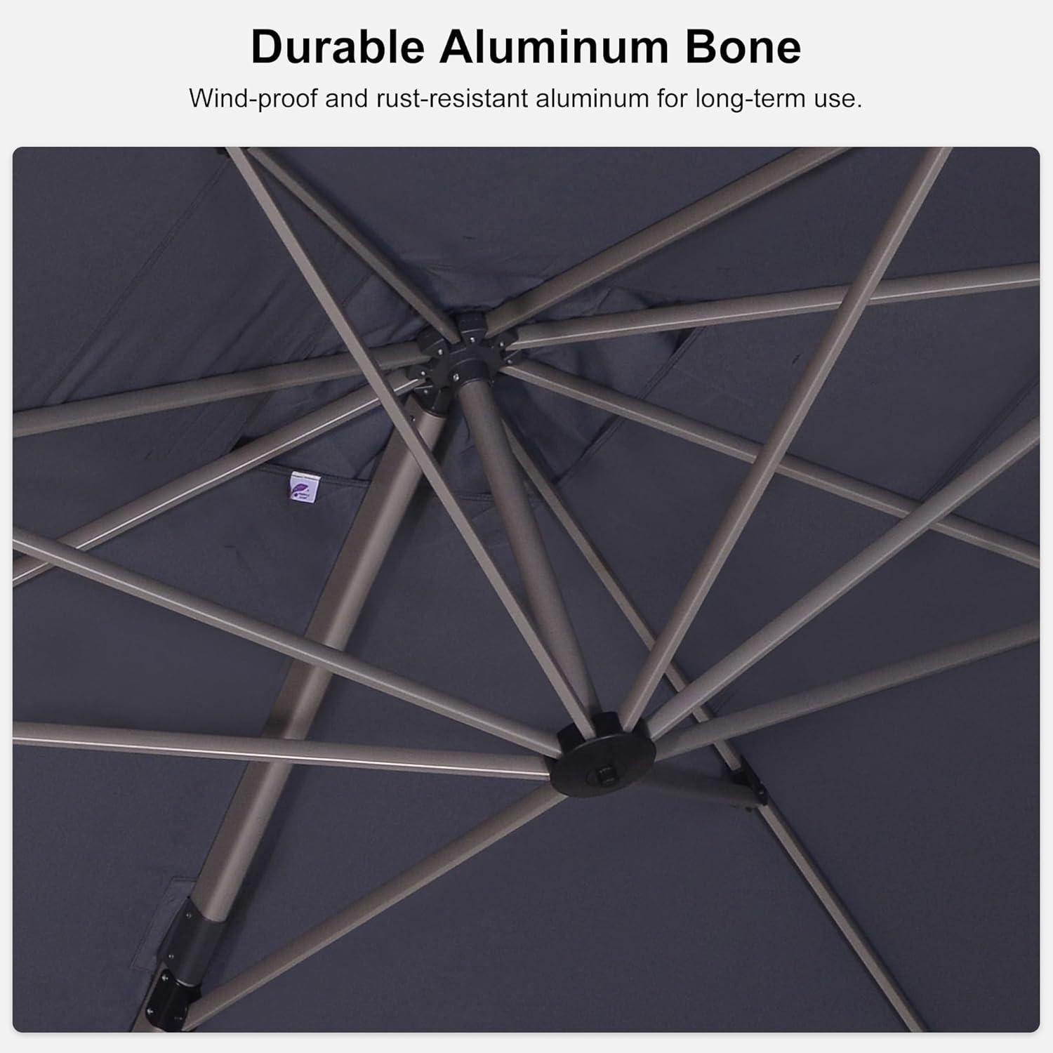 image:imagePURPLE LEAF 9 X 115 Patio Umbrella Rectangle Outdoor Cantilever Umbrella Aluminum Offset Umbrella with Champagne Frame and 360 Rotation for Pool Deck Garden GreyLight Grey