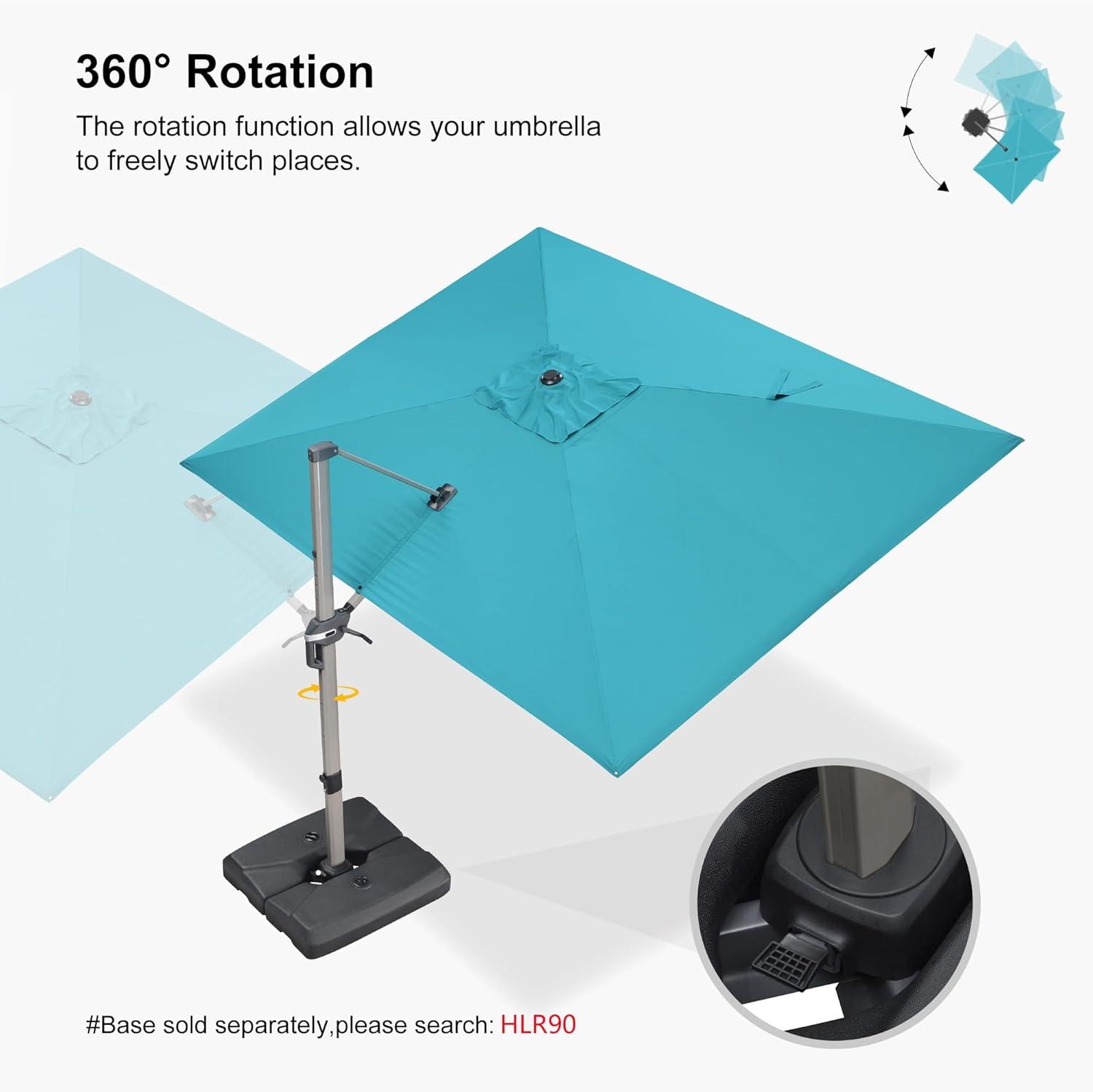 image:imagePURPLE LEAF 9 X 115 Patio Umbrella Rectangle Outdoor Cantilever Umbrella Aluminum Offset Umbrella with Champagne Frame and 360 Rotation for Pool Deck Garden GreyTurquoise Blue