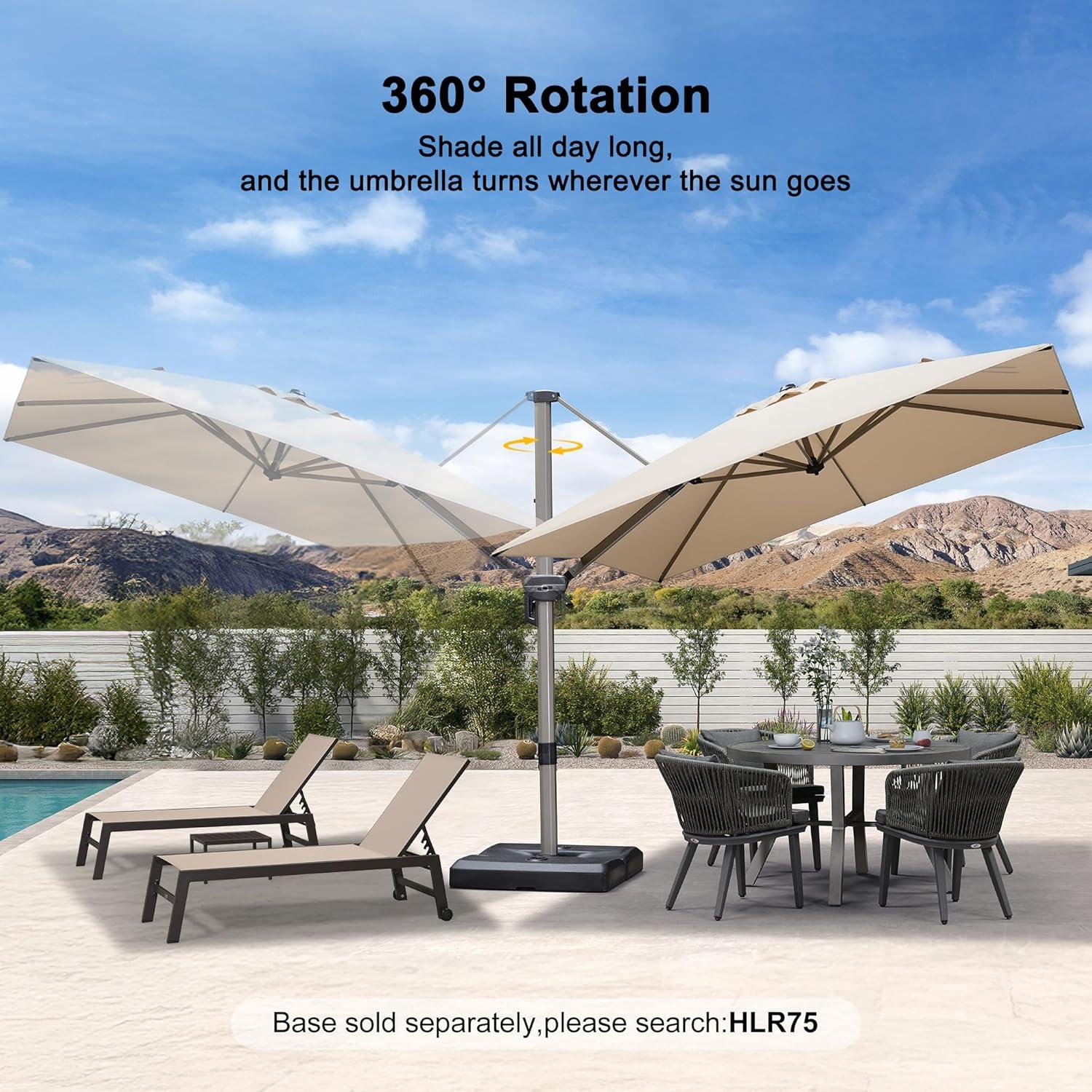 image:imagePURPLE LEAF 9 X 115 Patio Umbrella Rectangle Outdoor Cantilever Umbrella Aluminum Offset Umbrella with Champagne Frame and 360 Rotation for Pool Deck Garden GreyBeige