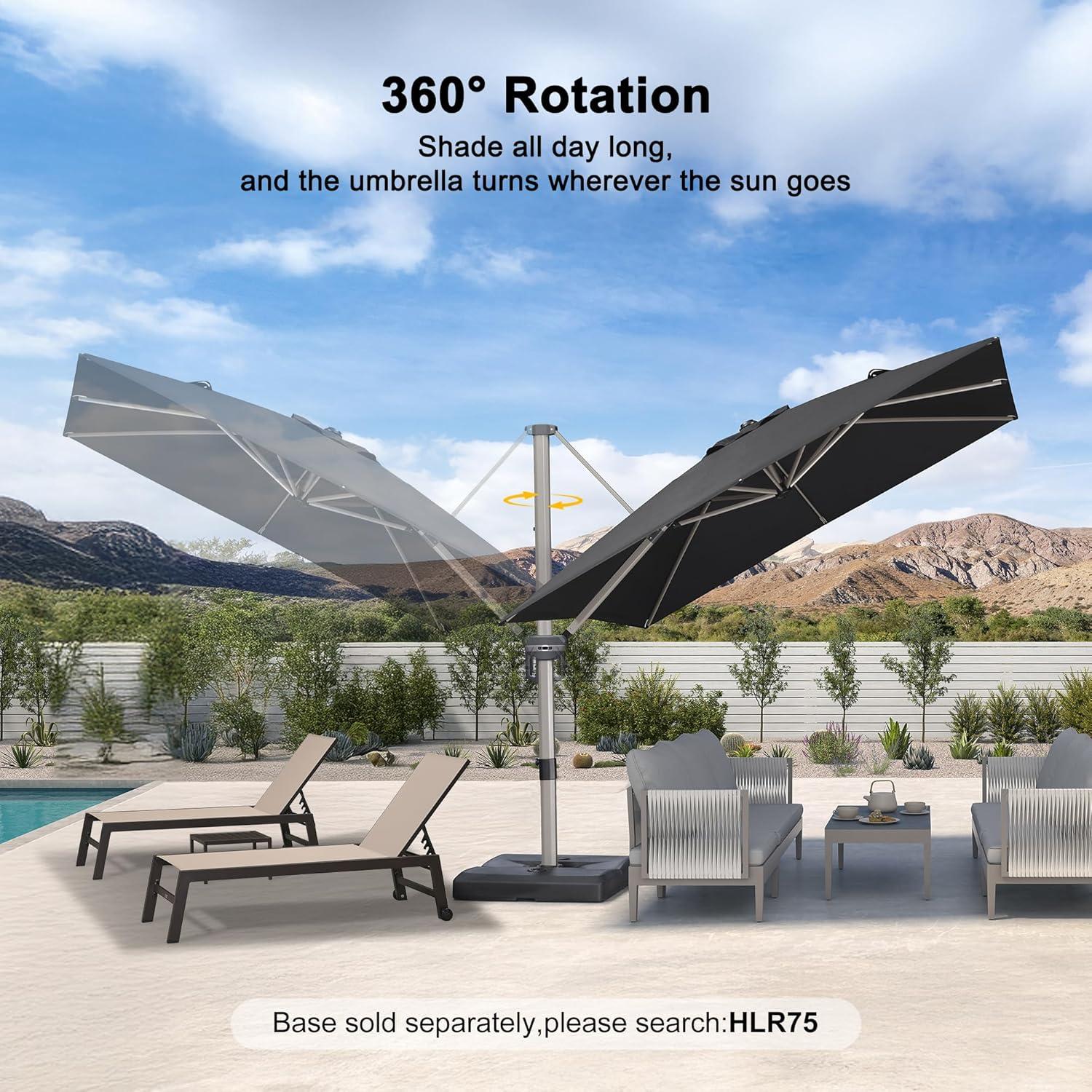 image:imagePURPLE LEAF 9 X 115 Patio Umbrella Rectangle Outdoor Cantilever Umbrella Aluminum Offset Umbrella with Champagne Frame and 360 Rotation for Pool Deck Garden GreyBlack