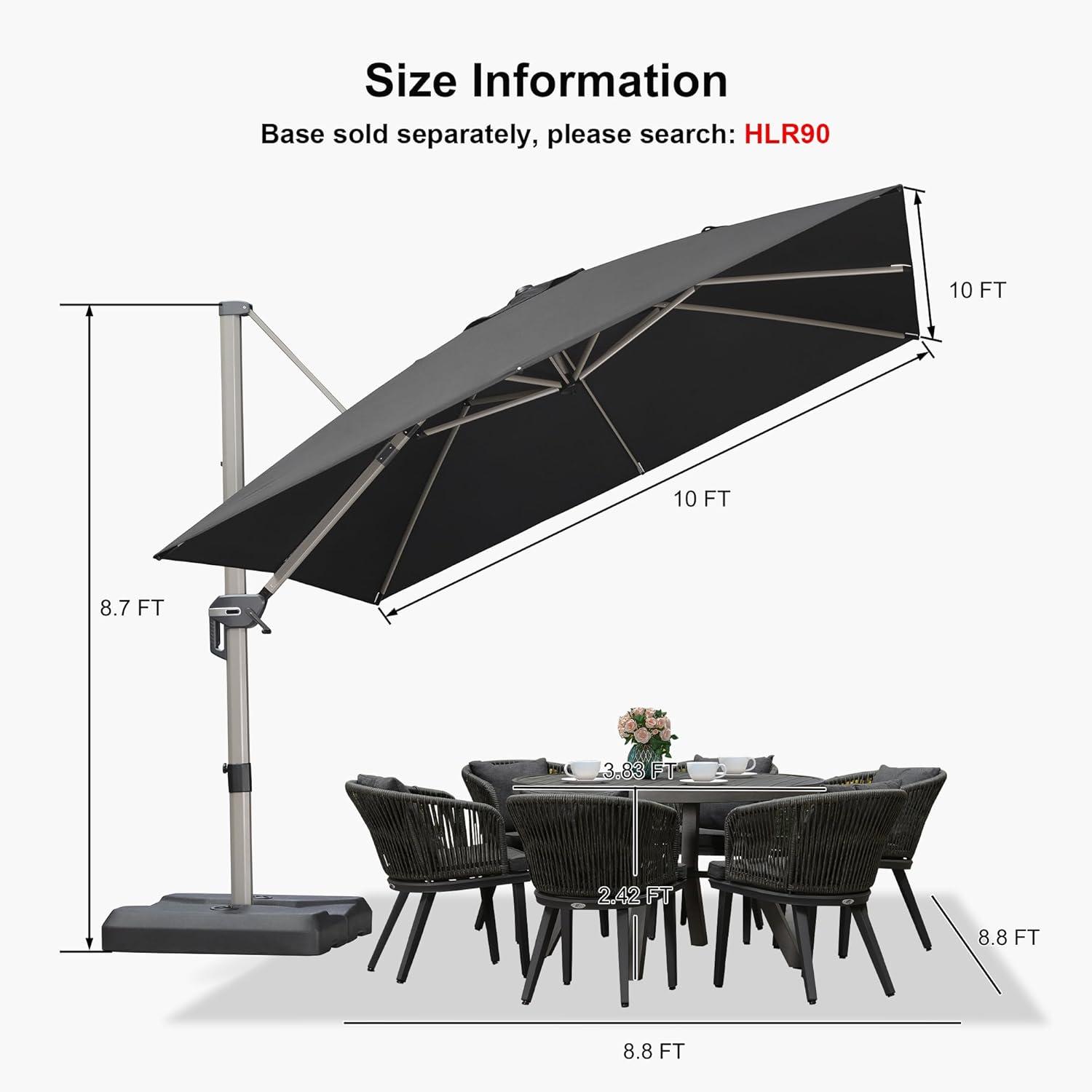 image:imagePURPLE LEAF 9 X 115 Patio Umbrella Rectangle Outdoor Cantilever Umbrella Aluminum Offset Umbrella with Champagne Frame and 360 Rotation for Pool Deck Garden GreyBlack