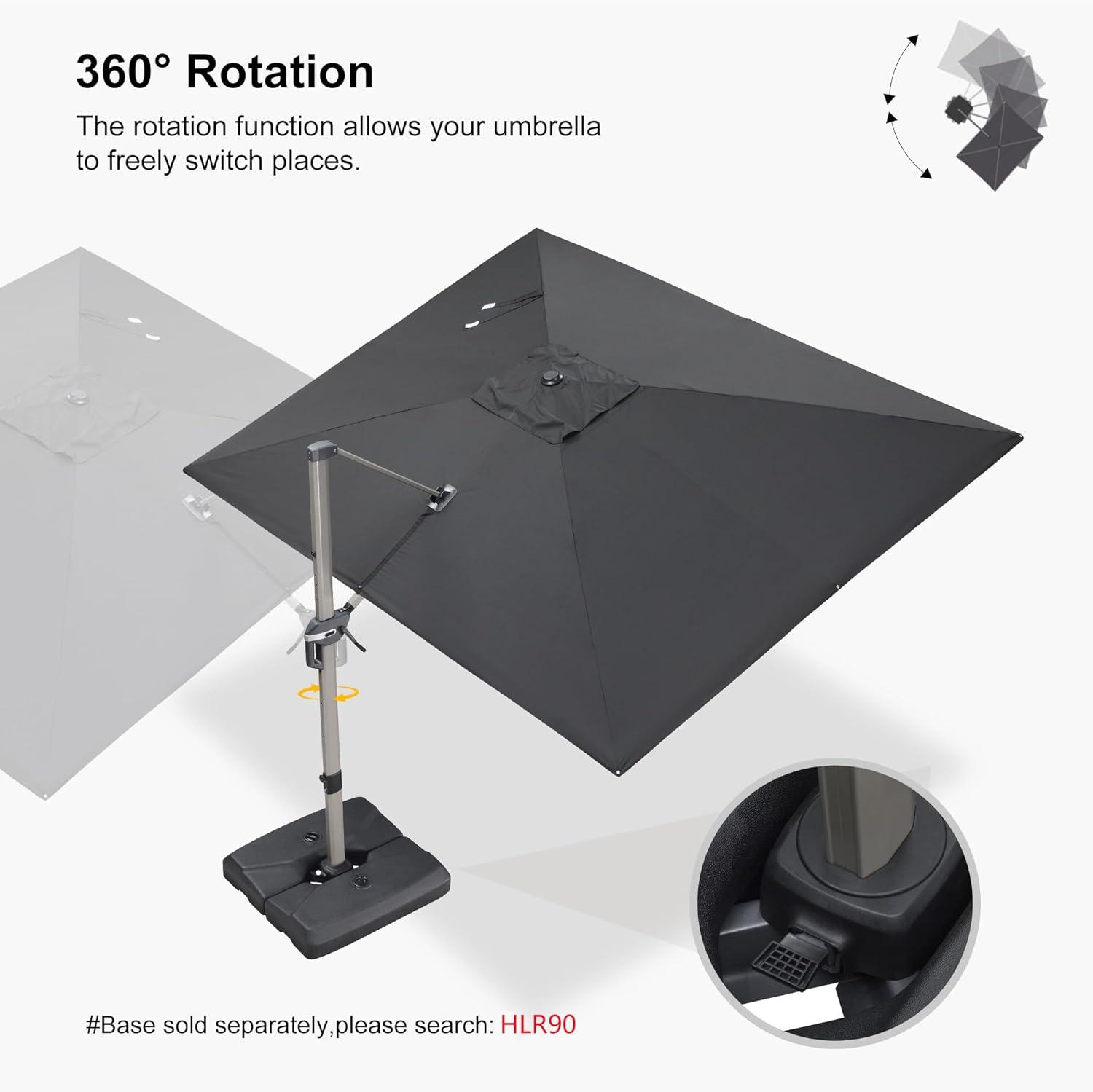 image:imagePURPLE LEAF 9 X 115 Patio Umbrella Rectangle Outdoor Cantilever Umbrella Aluminum Offset Umbrella with Champagne Frame and 360 Rotation for Pool Deck Garden GreyBlack