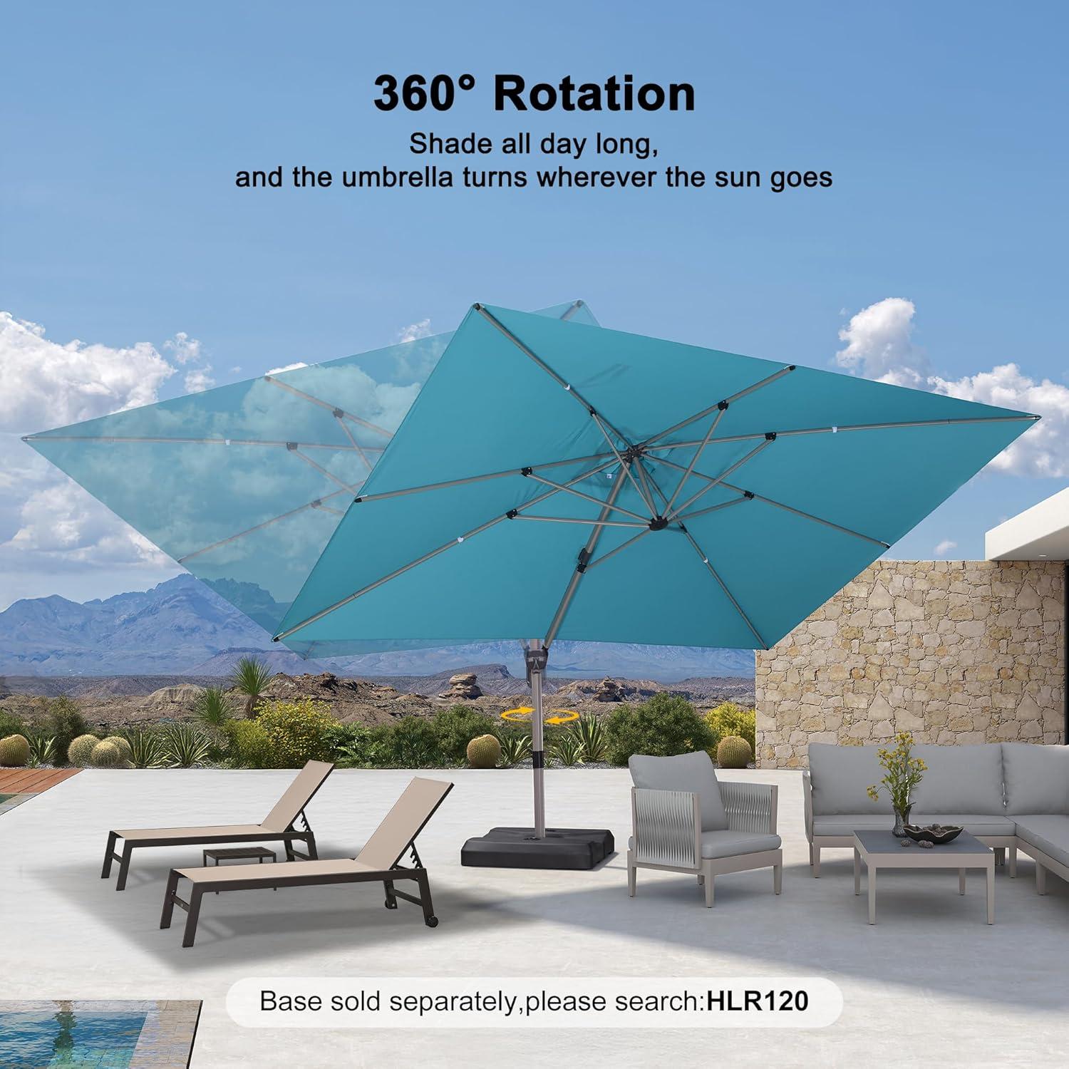 image:imagePURPLE LEAF 9 X 115 Patio Umbrella Rectangle Outdoor Cantilever Umbrella Aluminum Offset Umbrella with Champagne Frame and 360 Rotation for Pool Deck Garden GreyTurquoise Blue