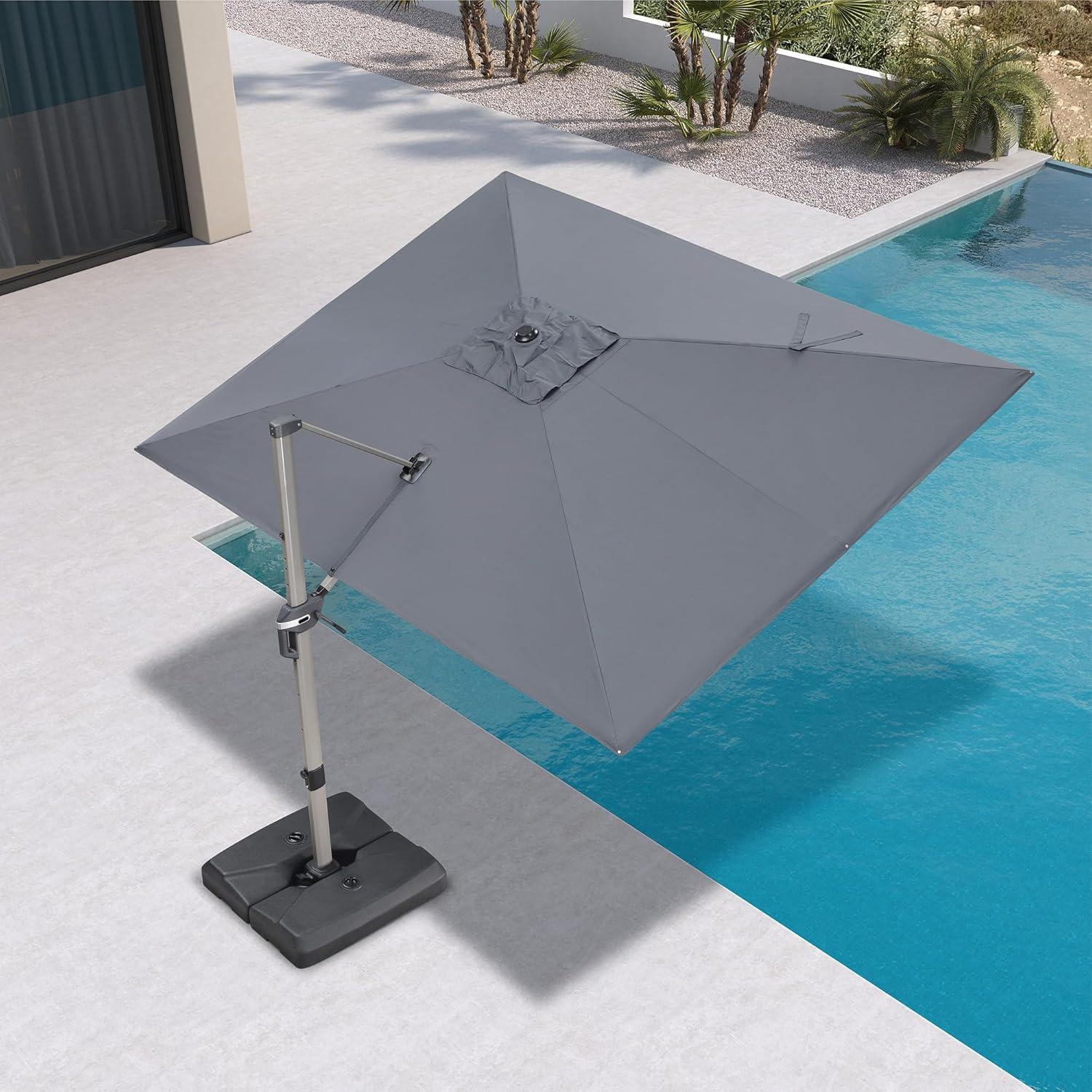 image:imagePURPLE LEAF 9 X 115 Patio Umbrella Rectangle Outdoor Cantilever Umbrella Aluminum Offset Umbrella with Champagne Frame and 360 Rotation for Pool Deck Garden GreyLight Grey
