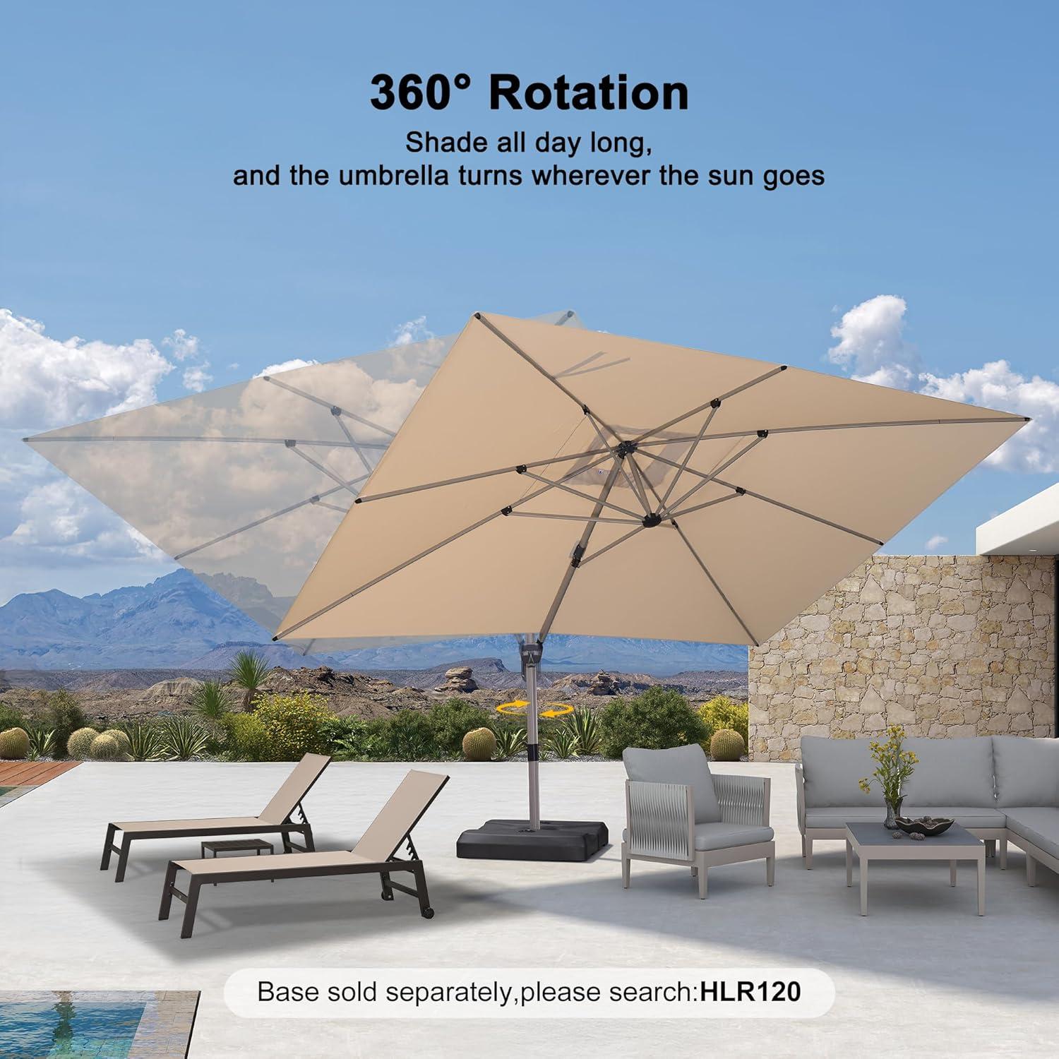 image:imagePURPLE LEAF 9 X 115 Patio Umbrella Rectangle Outdoor Cantilever Umbrella Aluminum Offset Umbrella with Champagne Frame and 360 Rotation for Pool Deck Garden GreyBeige