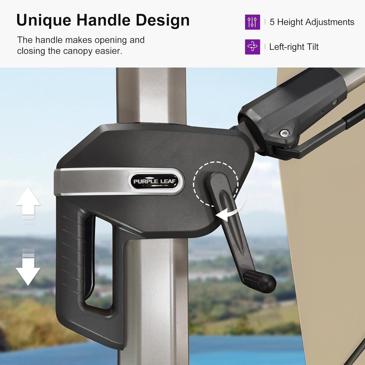 image:imagePURPLE LEAF 9 X 115 Patio Umbrella Rectangle Outdoor Cantilever Umbrella Aluminum Offset Umbrella with Champagne Frame and 360 Rotation for Pool Deck Garden GreyBeige