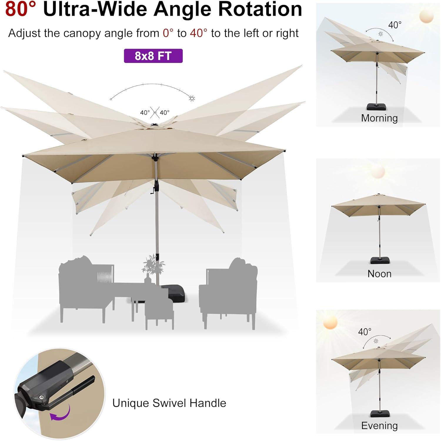 image:imagePURPLE LEAF 9 X 115 Patio Umbrella Rectangle Outdoor Cantilever Umbrella Aluminum Offset Umbrella with Champagne Frame and 360 Rotation for Pool Deck Garden GreyBeige