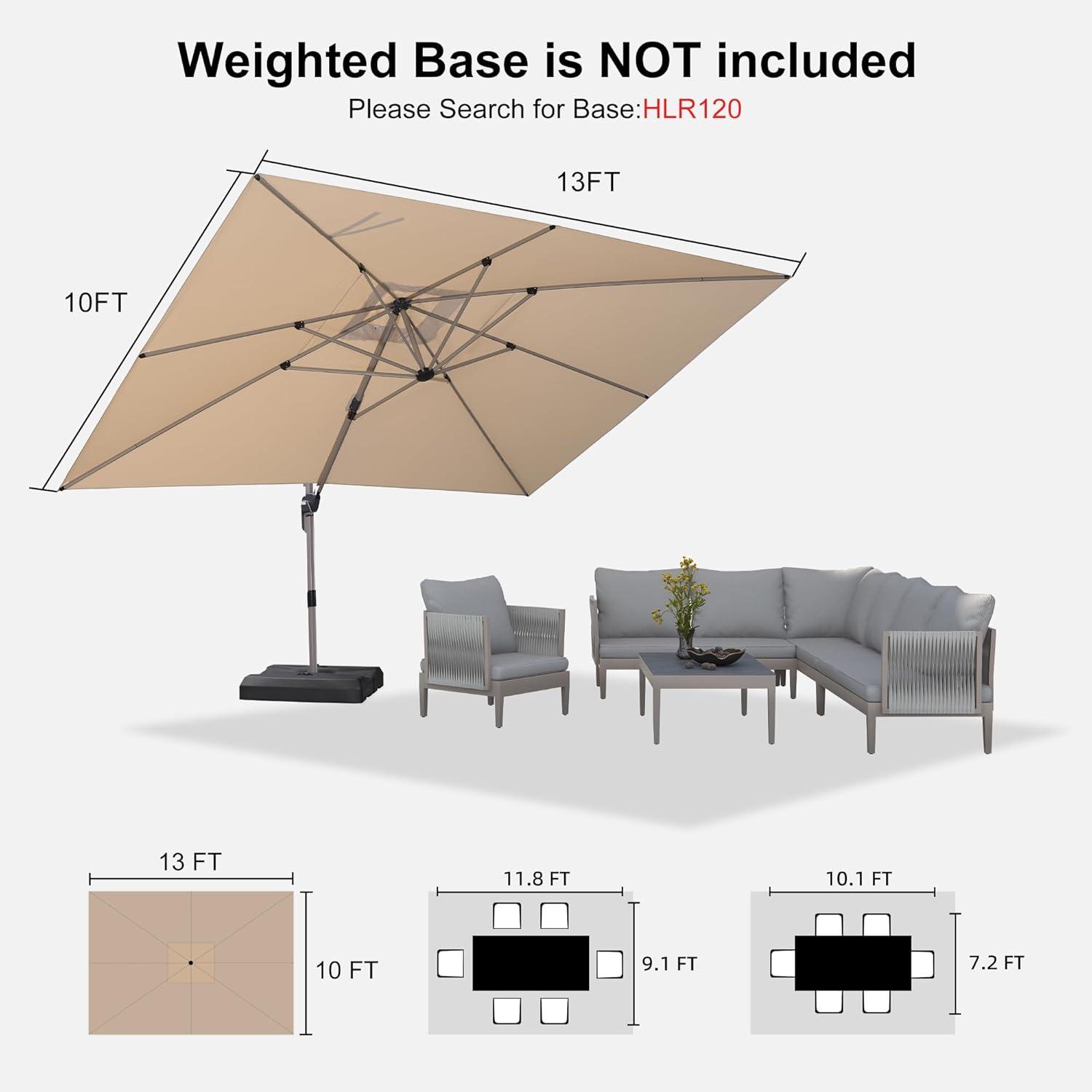 image:imagePURPLE LEAF 9 X 115 Patio Umbrella Rectangle Outdoor Cantilever Umbrella Aluminum Offset Umbrella with Champagne Frame and 360 Rotation for Pool Deck Garden GreyBeige
