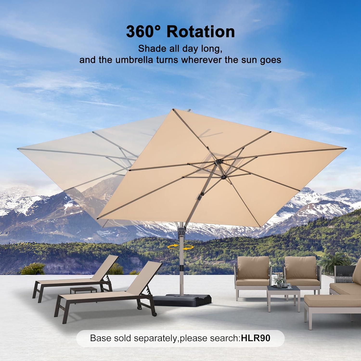 image:imagePURPLE LEAF 9 X 115 Patio Umbrella Rectangle Outdoor Cantilever Umbrella Aluminum Offset Umbrella with Champagne Frame and 360 Rotation for Pool Deck Garden GreyBeige