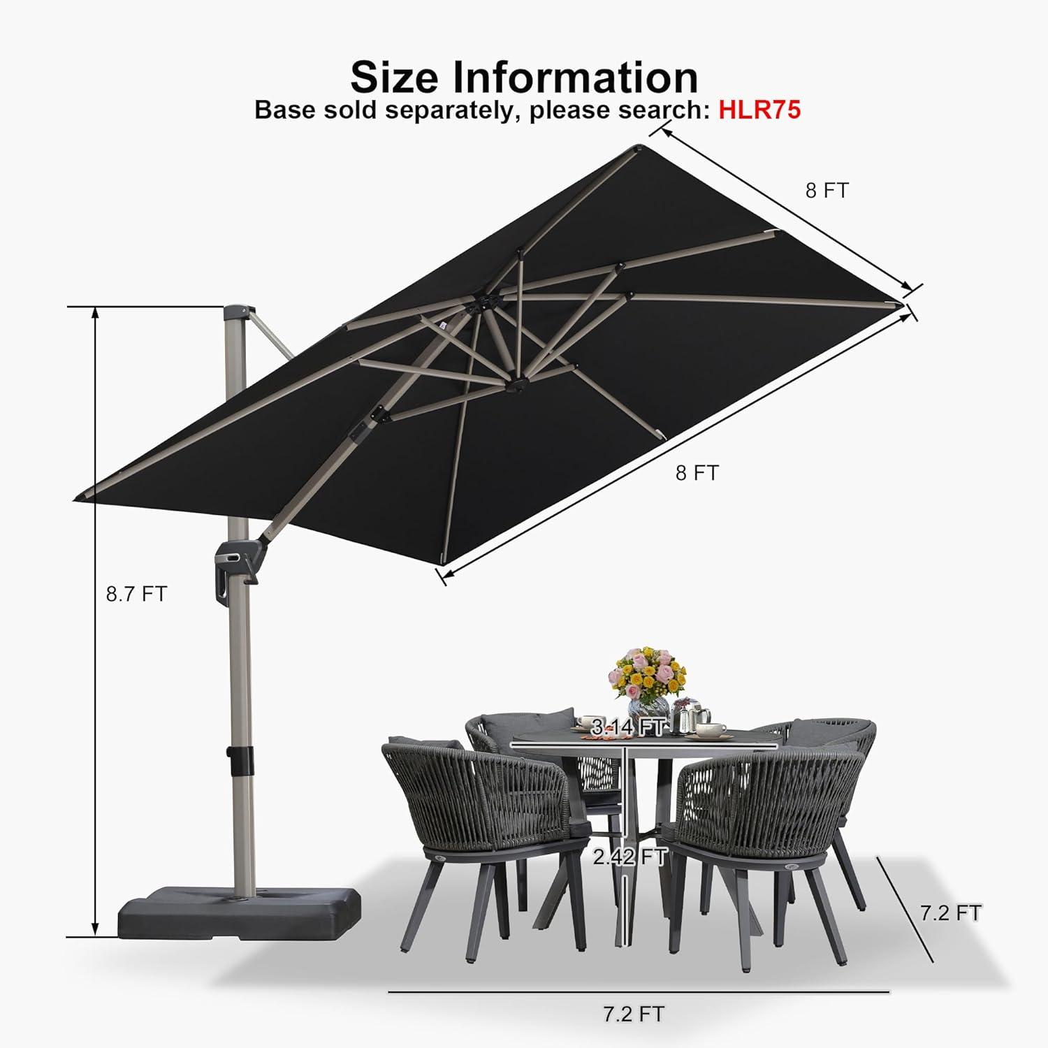 image:imagePURPLE LEAF 9 X 115 Patio Umbrella Rectangle Outdoor Cantilever Umbrella Aluminum Offset Umbrella with Champagne Frame and 360 Rotation for Pool Deck Garden GreyBlack