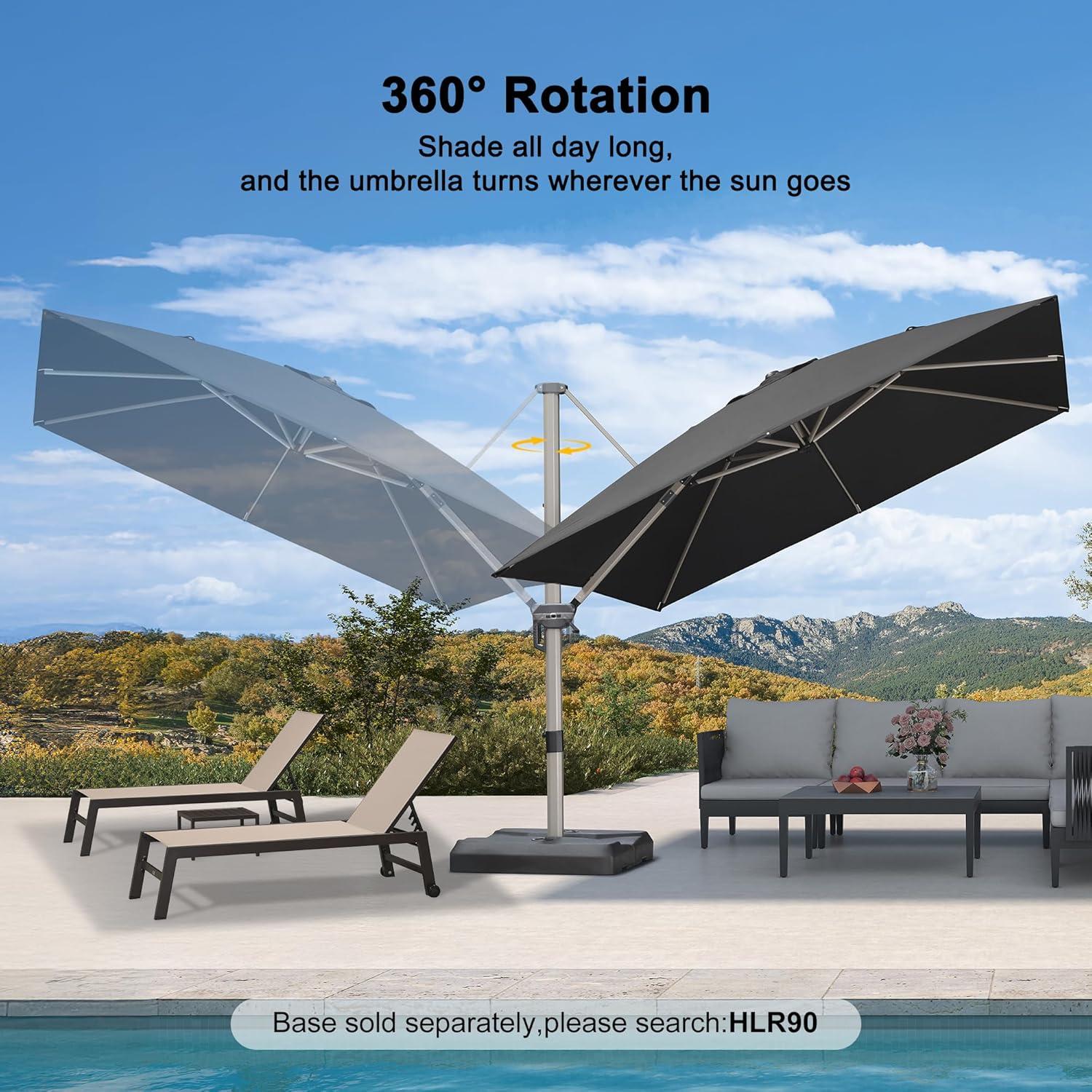 image:imagePURPLE LEAF 9 X 115 Patio Umbrella Rectangle Outdoor Cantilever Umbrella Aluminum Offset Umbrella with Champagne Frame and 360 Rotation for Pool Deck Garden GreyBlack