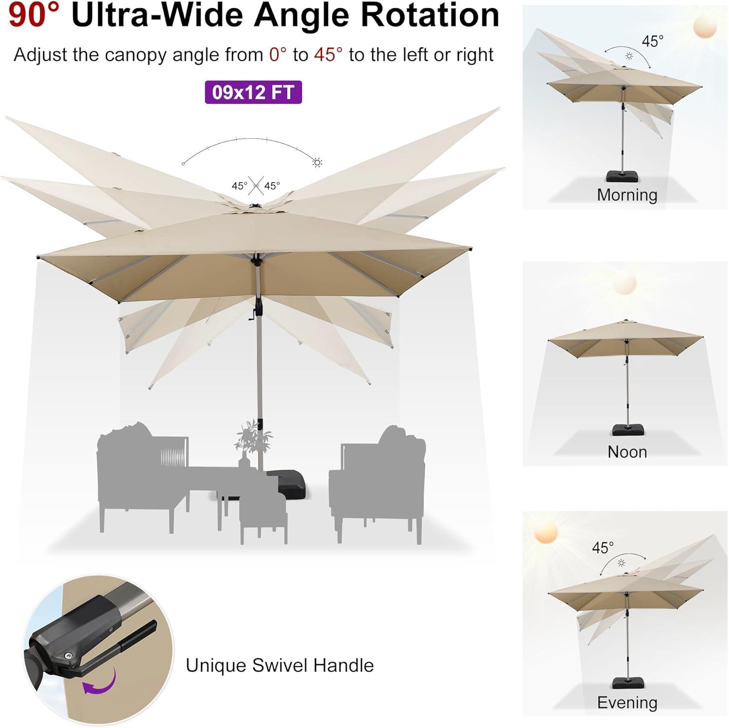 image:imagePURPLE LEAF 9 X 115 Patio Umbrella Rectangle Outdoor Cantilever Umbrella Aluminum Offset Umbrella with Champagne Frame and 360 Rotation for Pool Deck Garden GreyBeige