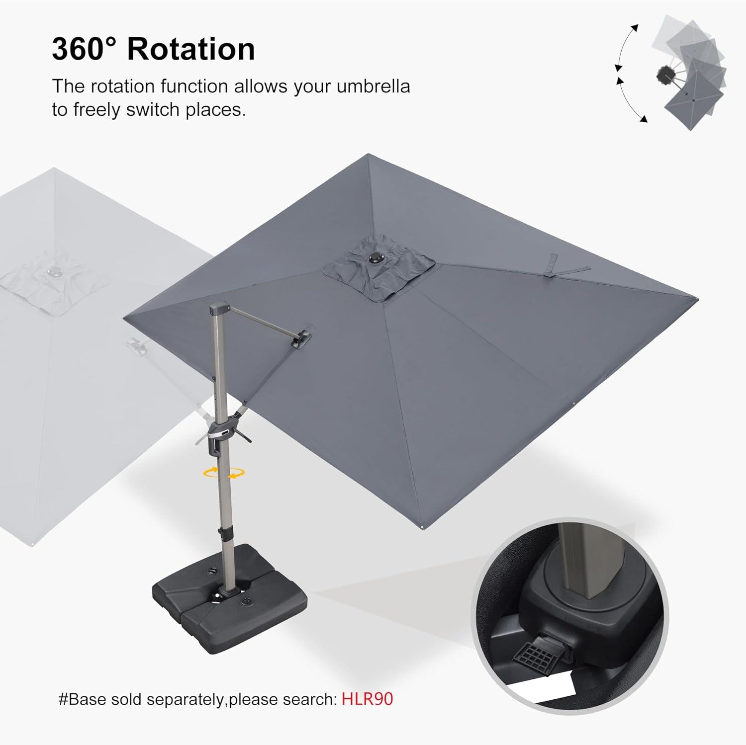 image:imagePURPLE LEAF 9 X 115 Patio Umbrella Rectangle Outdoor Cantilever Umbrella Aluminum Offset Umbrella with Champagne Frame and 360 Rotation for Pool Deck Garden GreyLight Grey